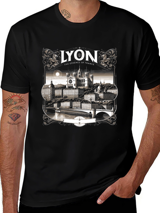 Lyon France Graphic Tee - Black Crew Neck T-Shirt