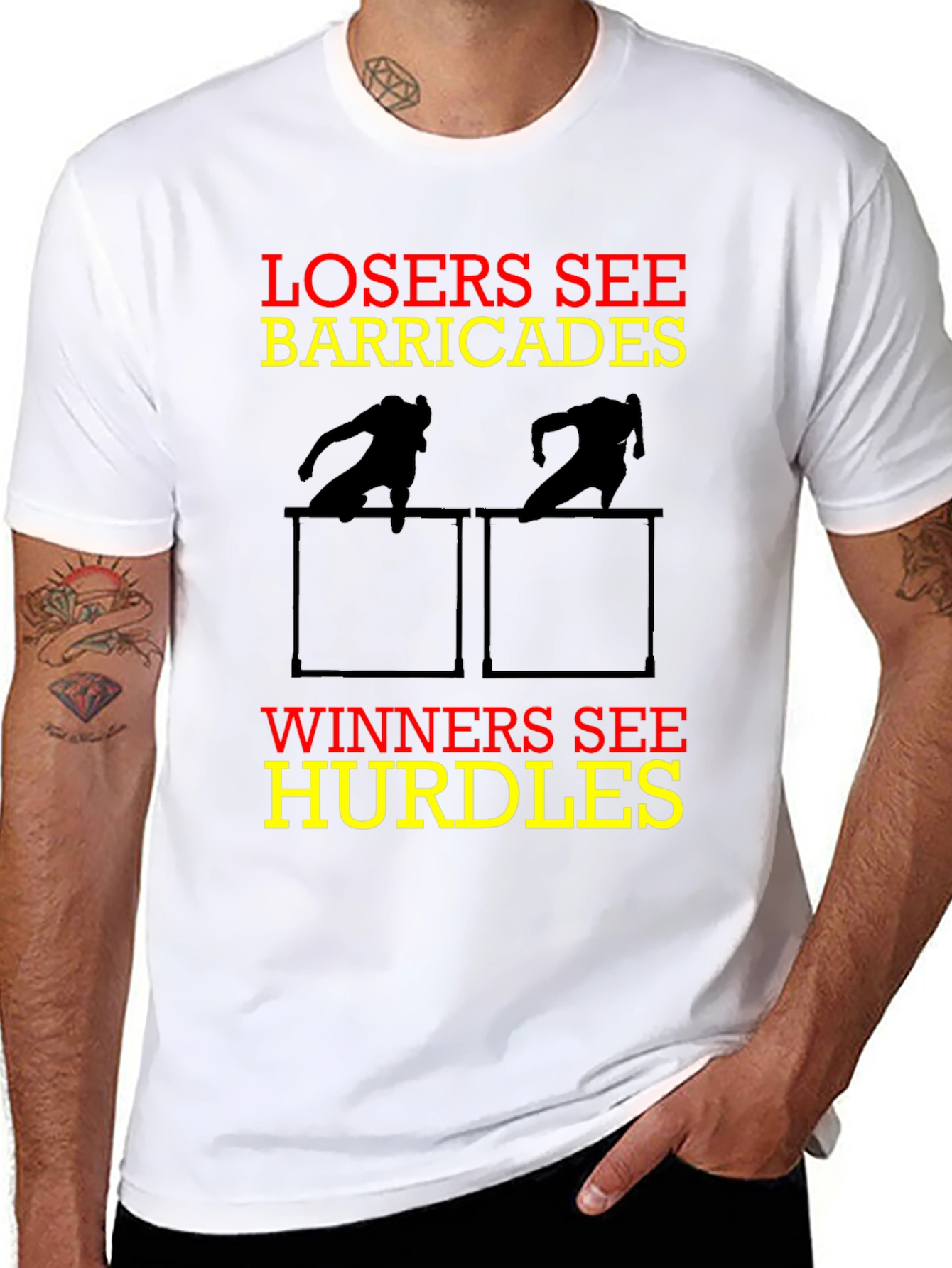 Losers See Barricades Winners See Hurdles Motivational T-Shirt