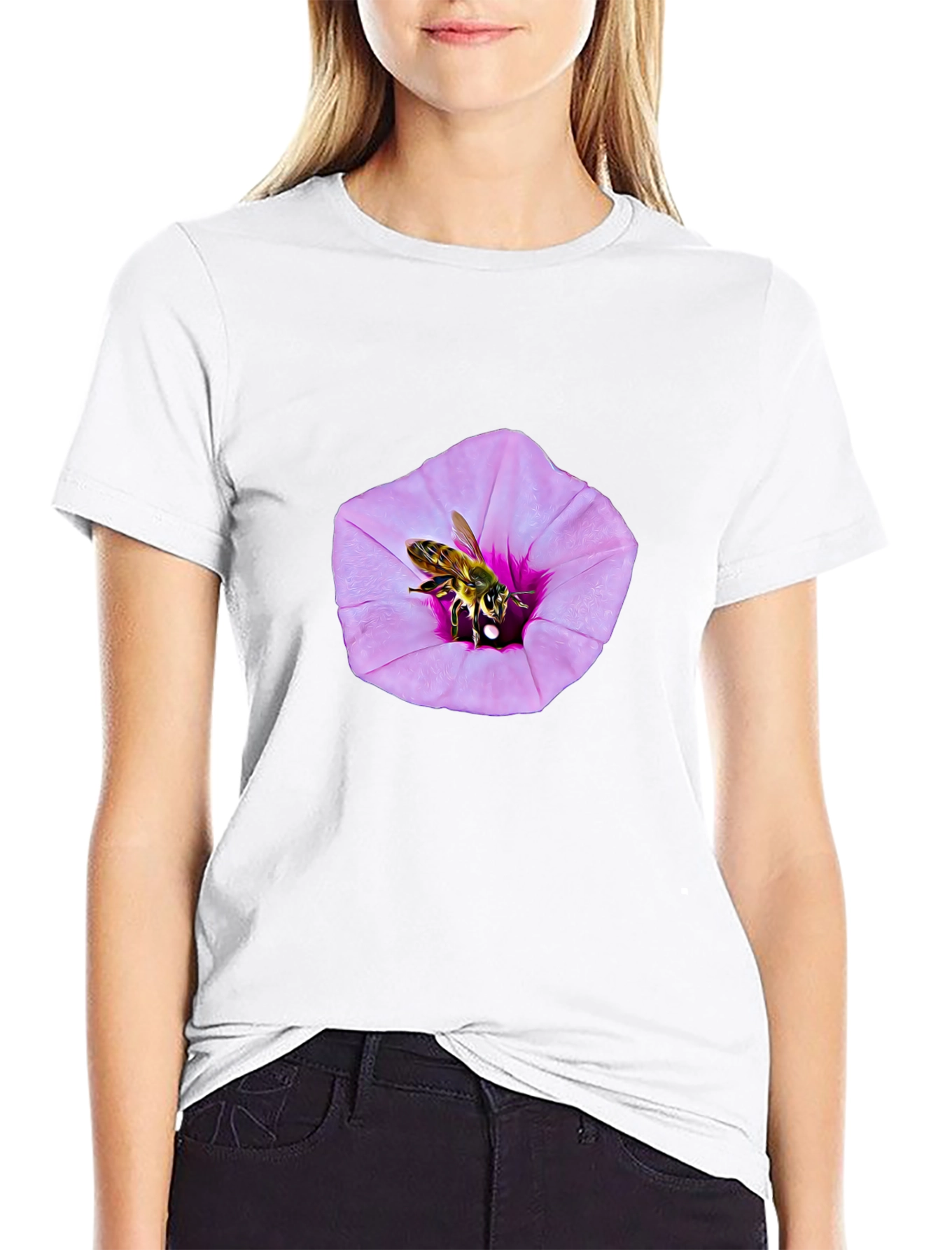 Bee on Flower Graphic T-Shirt - Black