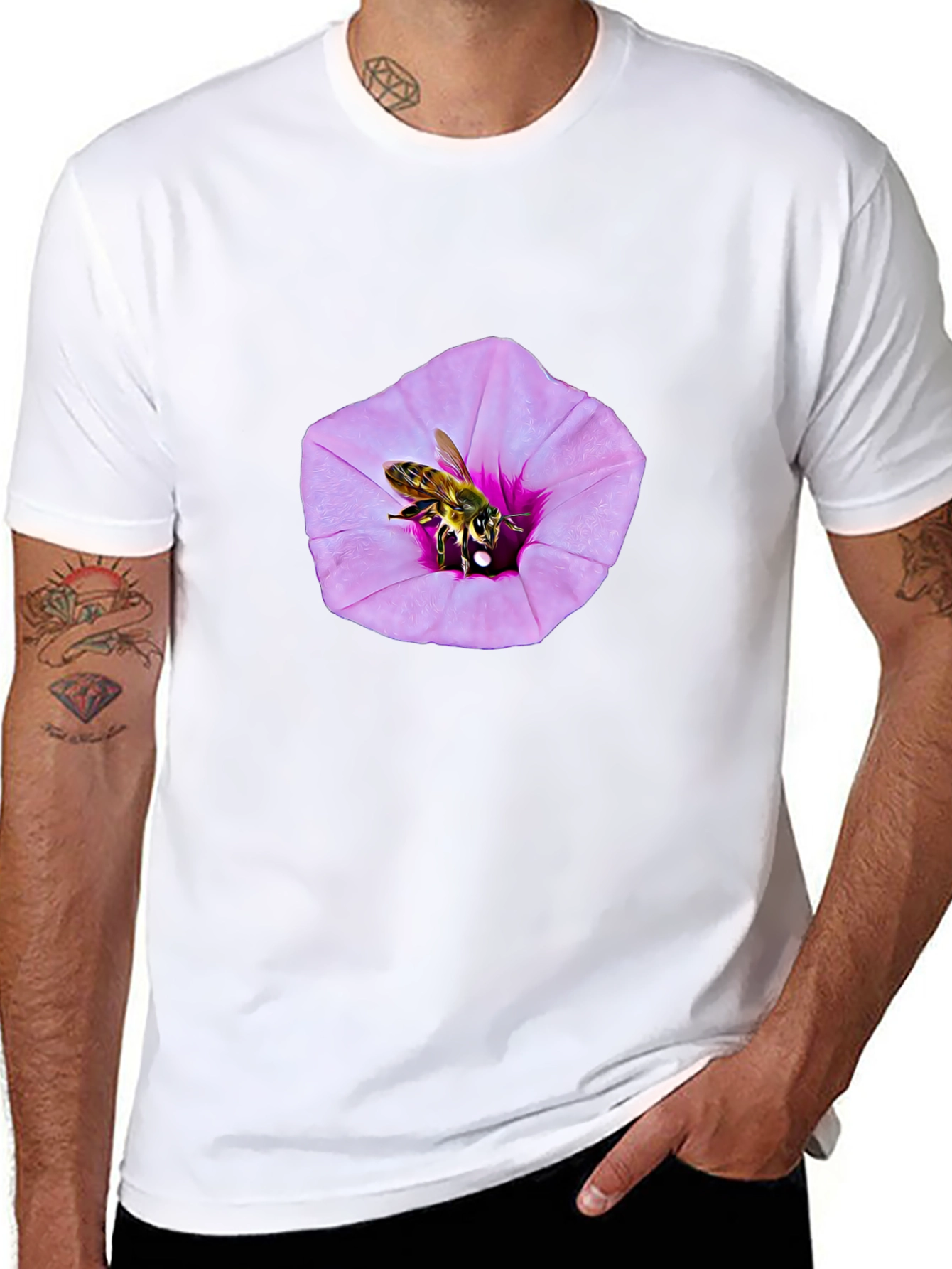 Bee on Flower Graphic T-Shirt - Black