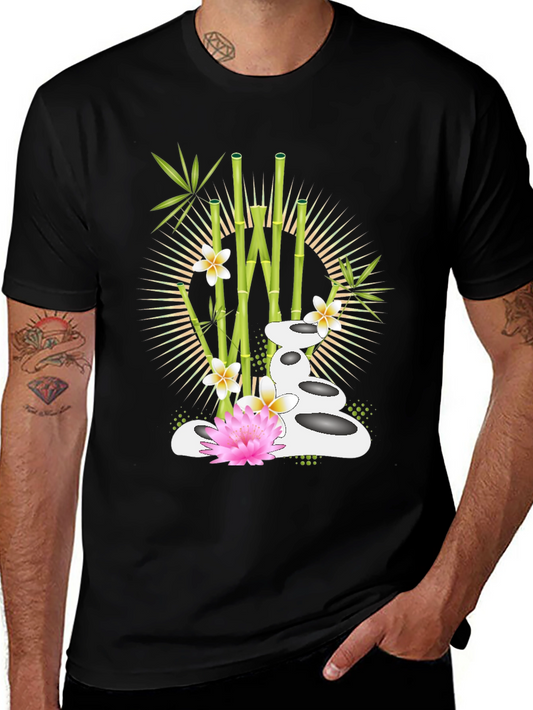 Zen Garden Graphic Tee - Serene Bamboo & Stone Design