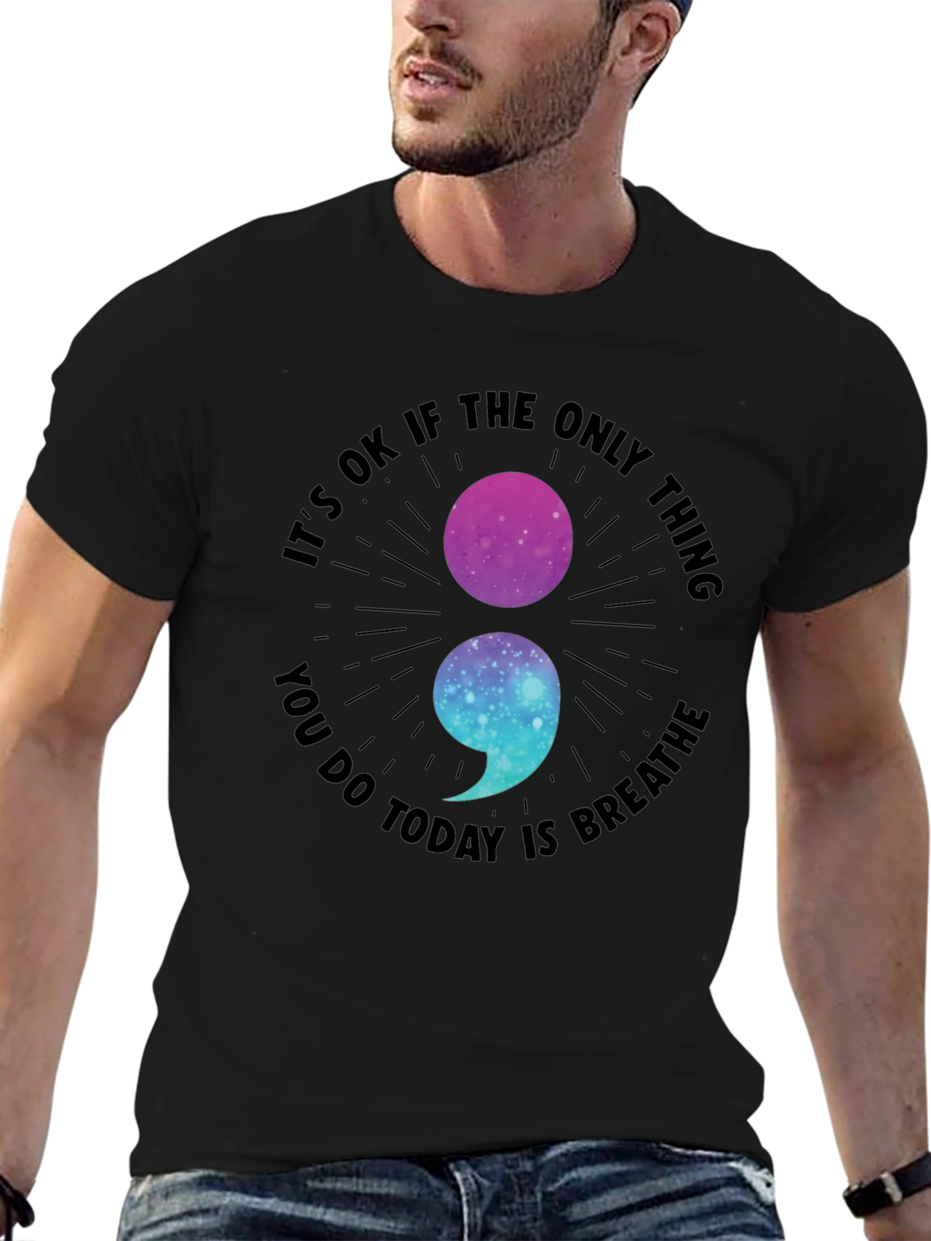 Breathe Galaxy Semicolon Graphic Tee - Stay Strong