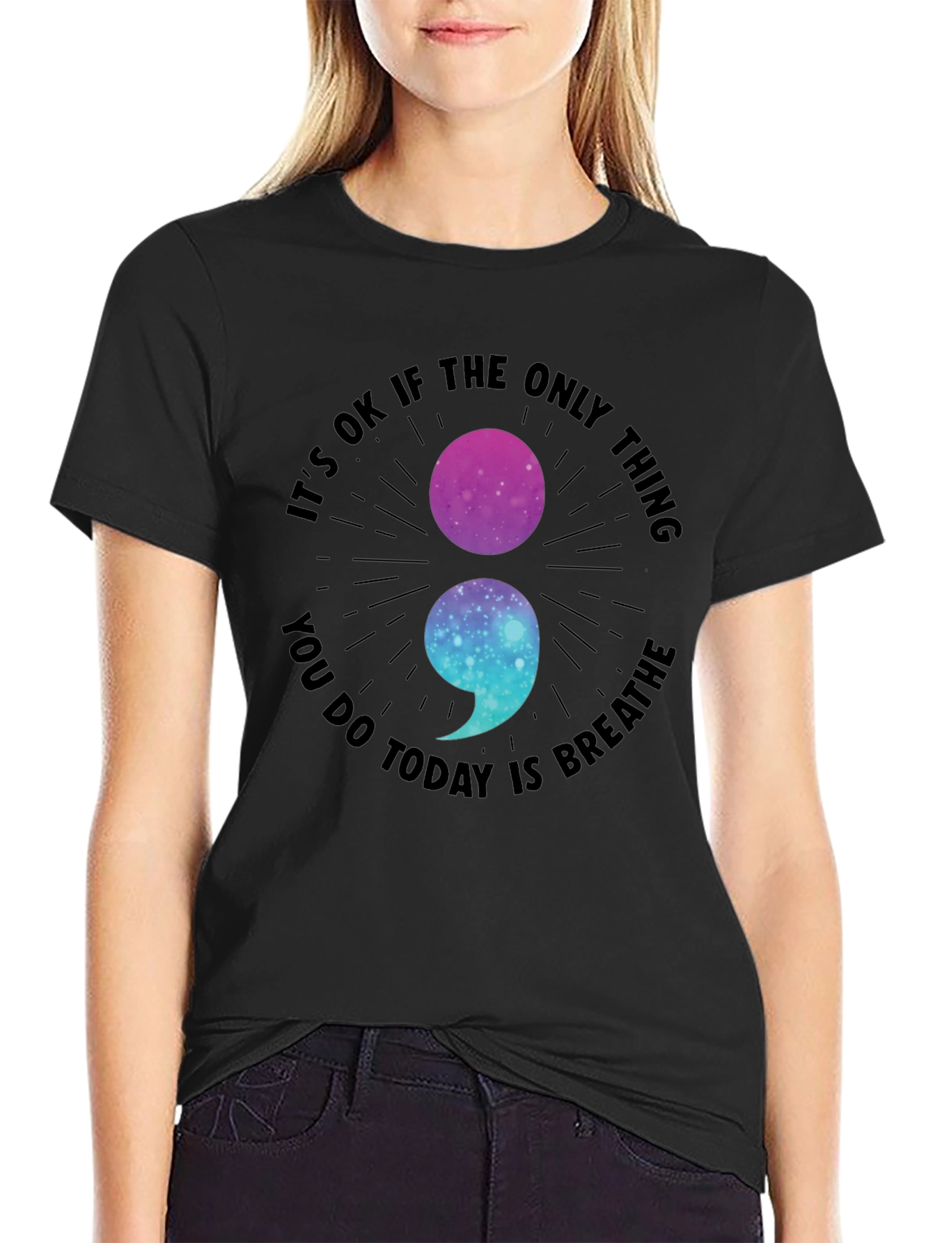 Breathe Galaxy Semicolon Graphic Tee - Stay Strong