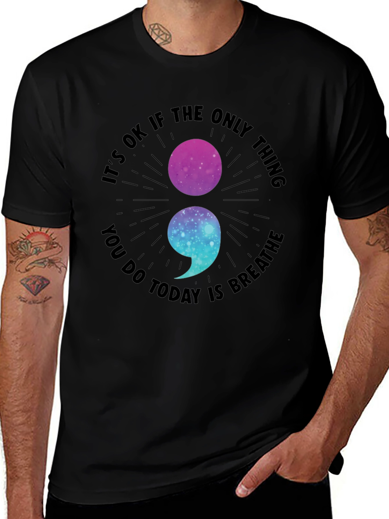 Breathe Galaxy Semicolon Graphic Tee - Stay Strong