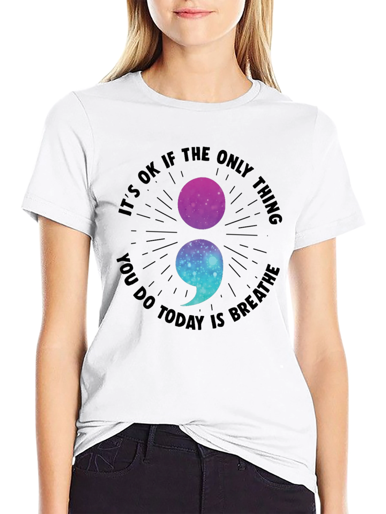 Breathe Galaxy Semicolon Graphic Tee - Stay Strong