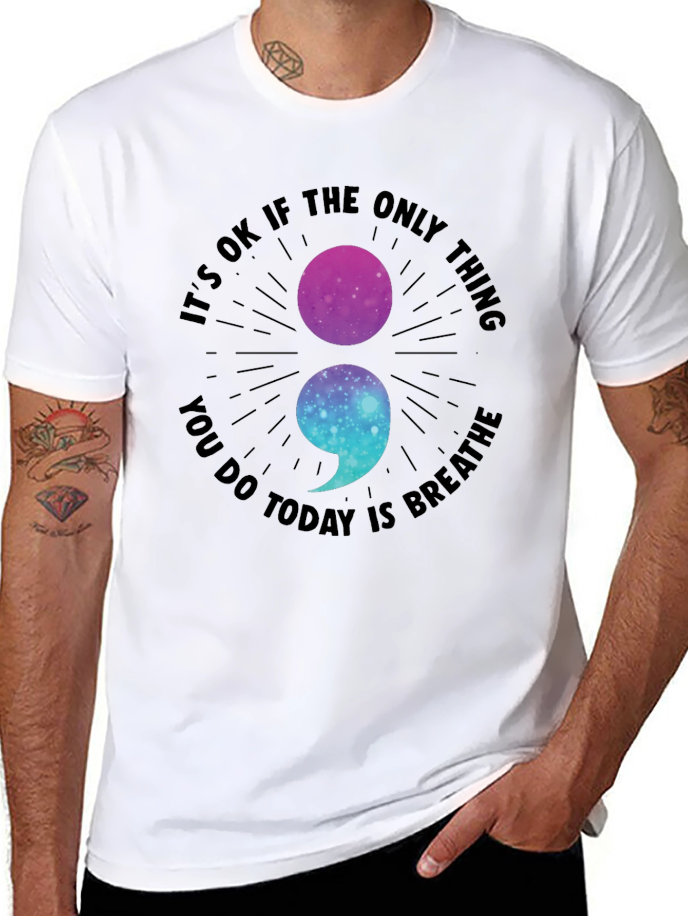 Breathe Galaxy Semicolon Graphic Tee - Stay Strong