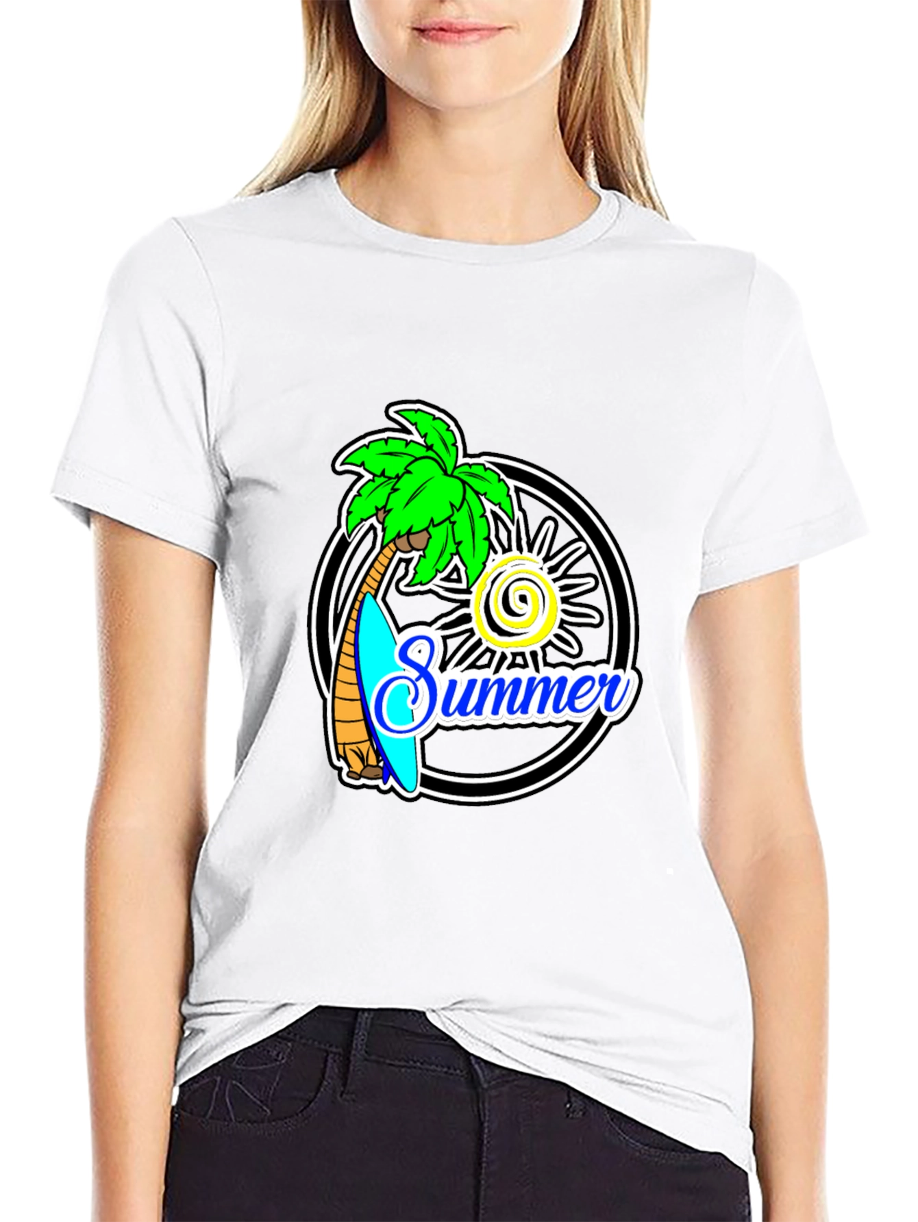 Summer Palm Tree Graphic Black T-Shirt