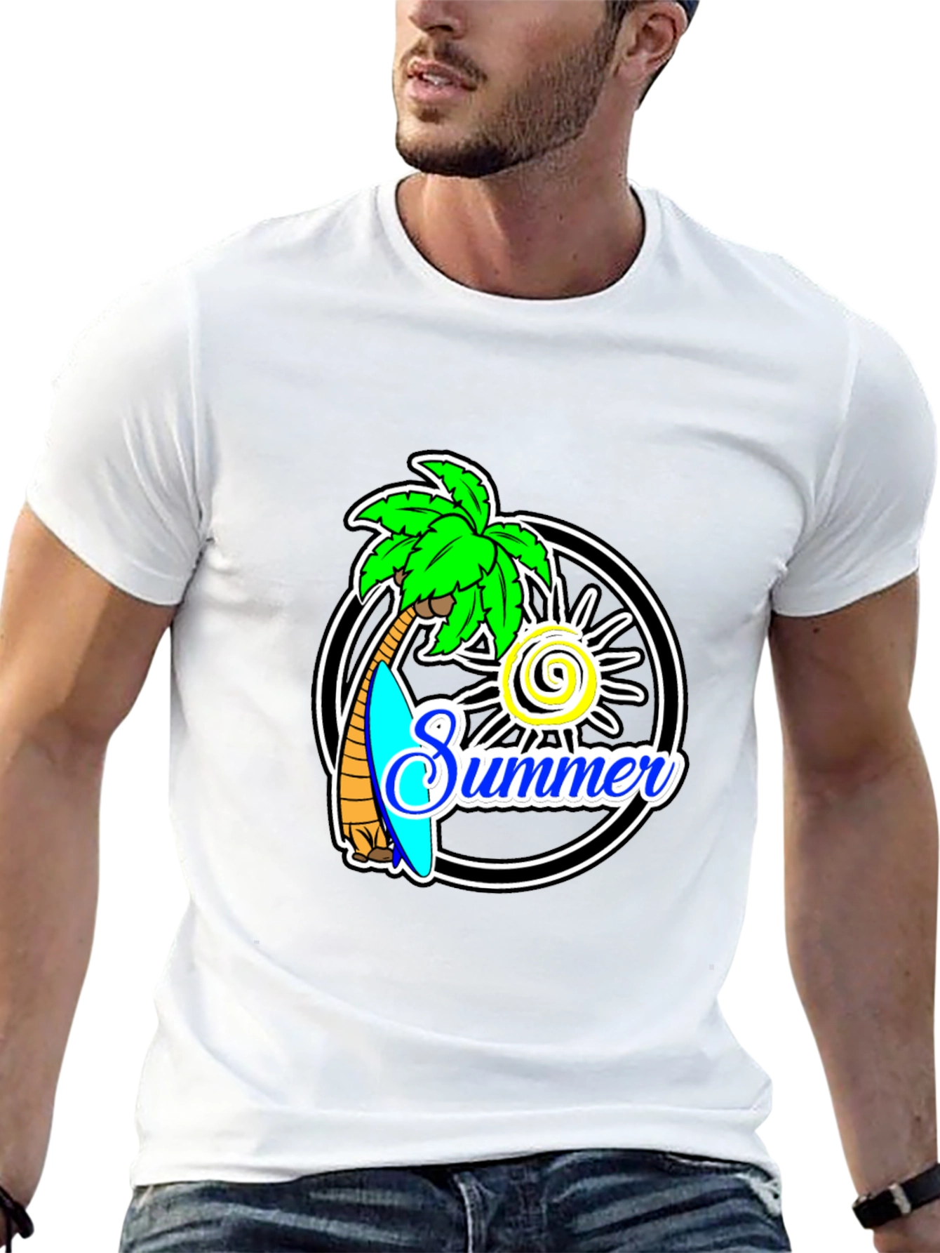 Summer Palm Tree Graphic Black T-Shirt