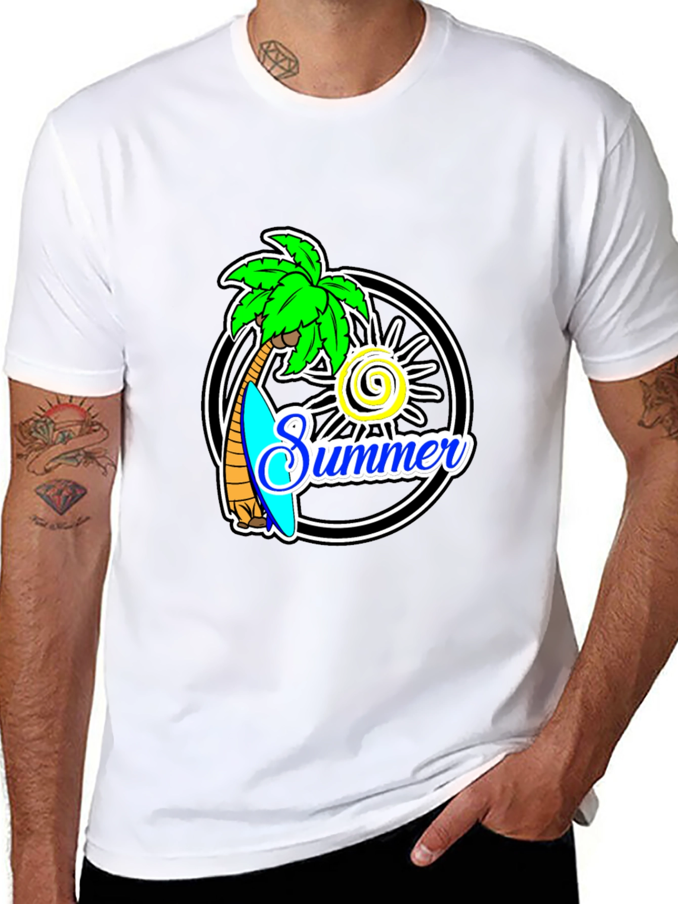Summer Palm Tree Graphic Black T-Shirt