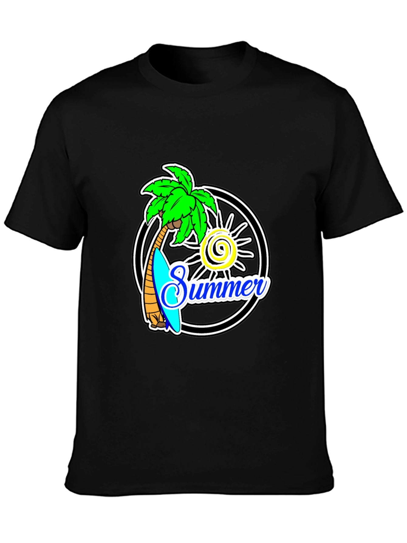 Summer Palm Tree Graphic Black T-Shirt