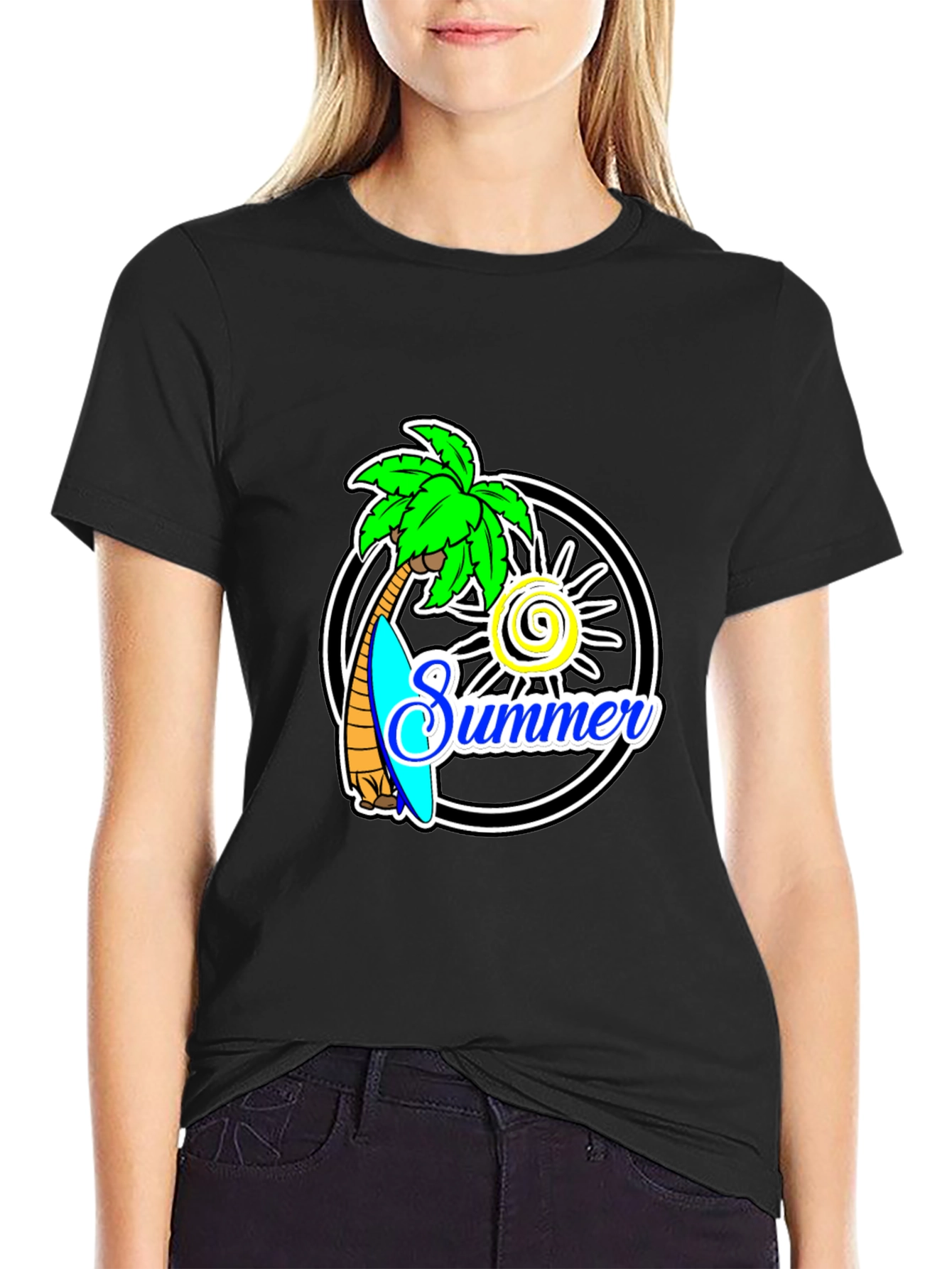 Summer Palm Tree Graphic Black T-Shirt