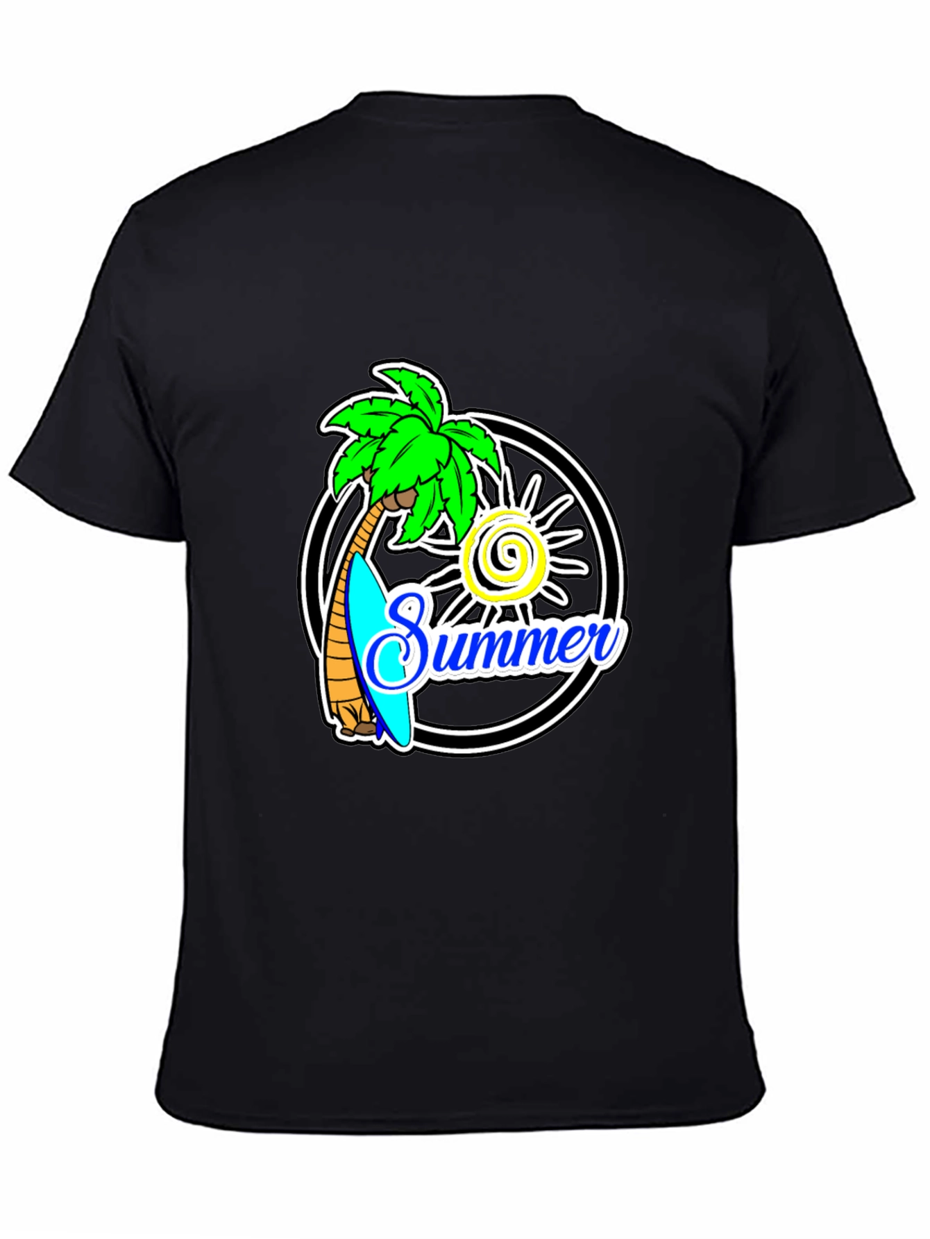Summer Palm Tree Graphic Black T-Shirt
