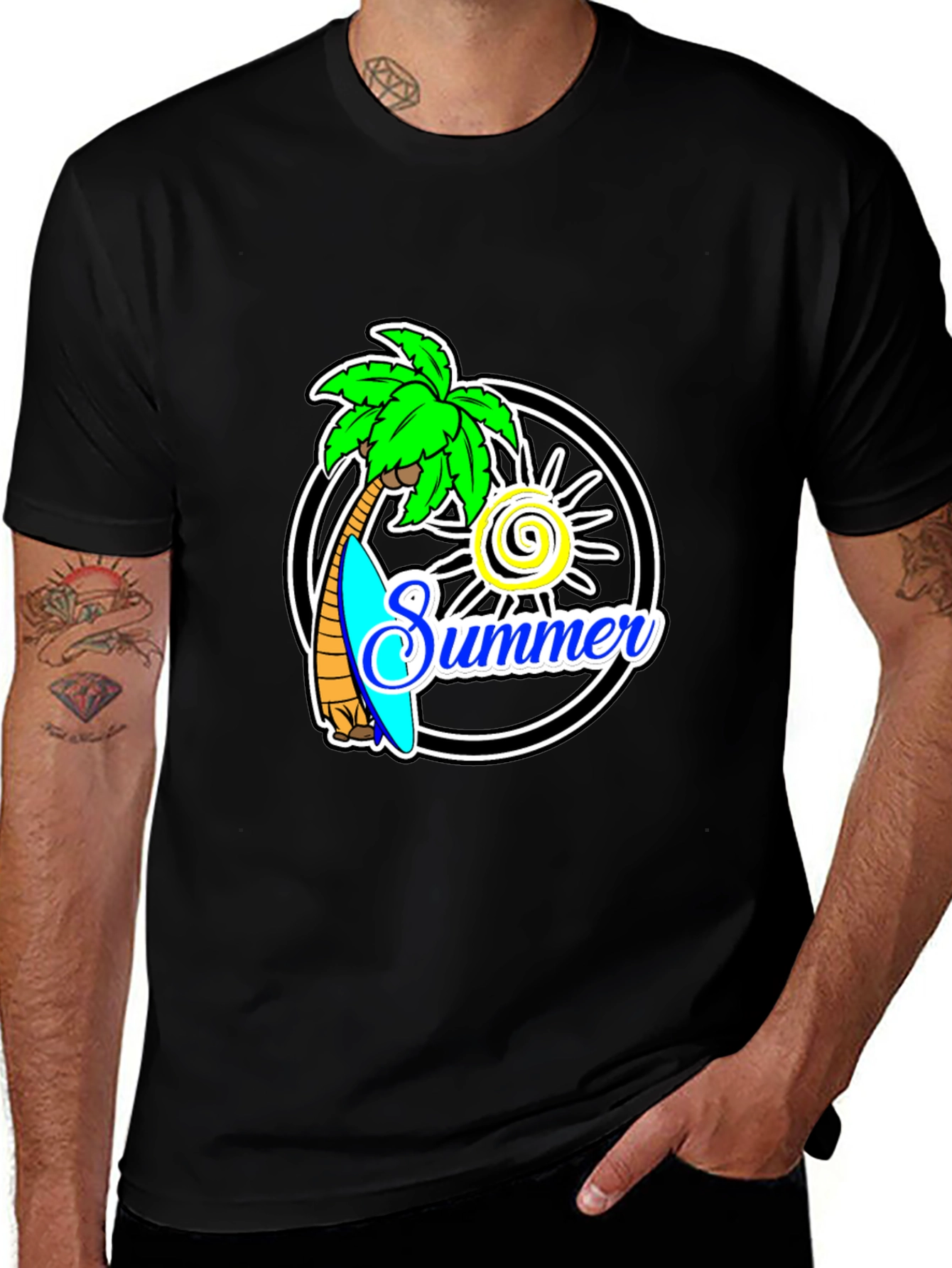 Summer Palm Tree Graphic Black T-Shirt