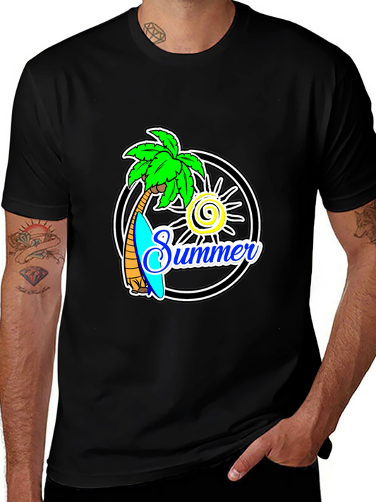 Summer Palm Tree Graphic Black T-Shirt