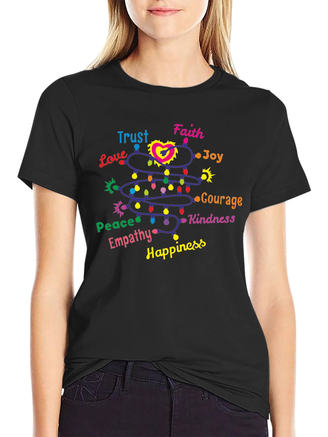 Heart & Love Graphic Black T-Shirt
