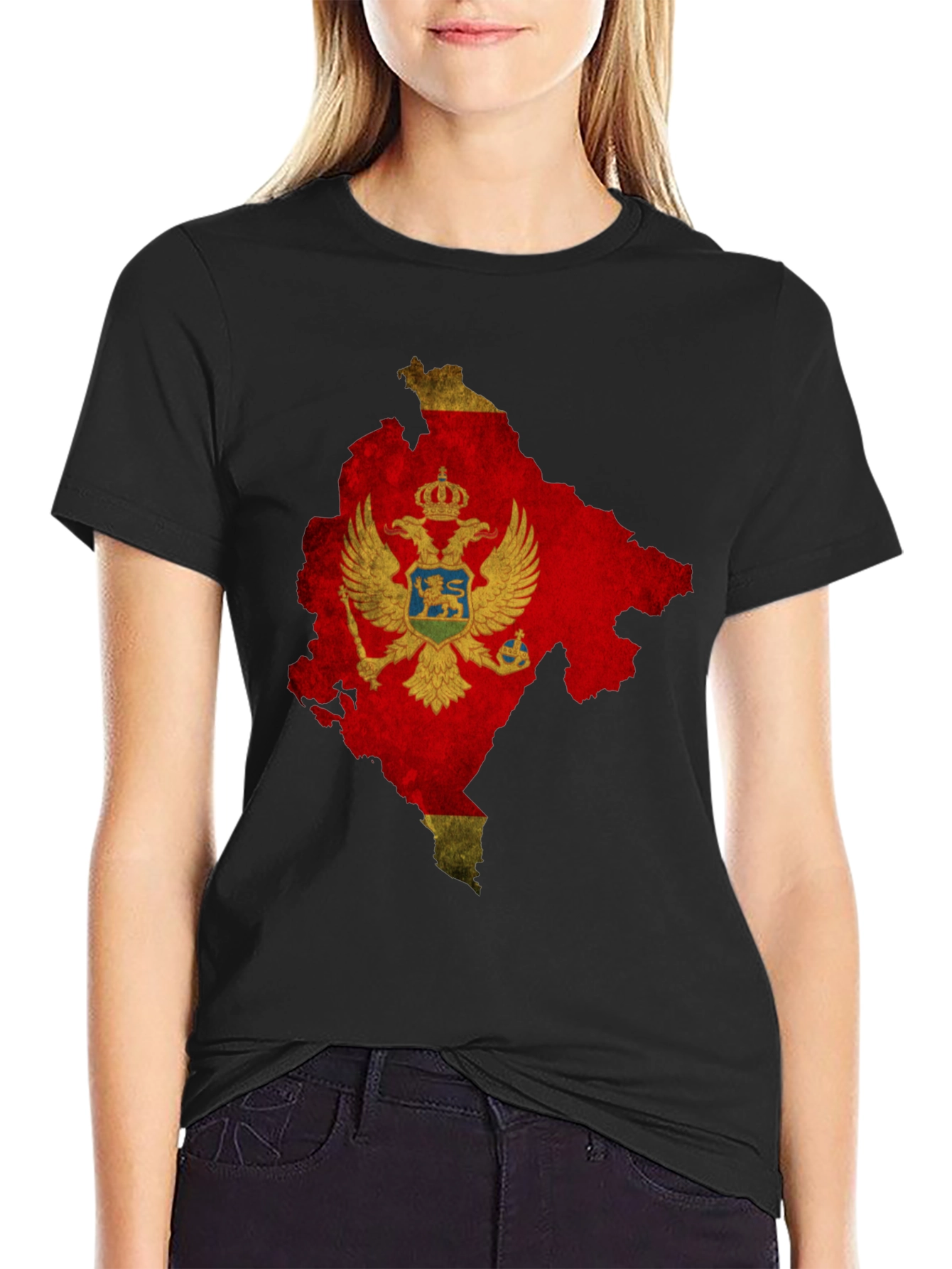 Montenegro Flag Map T-Shirt - Black Cotton Tee