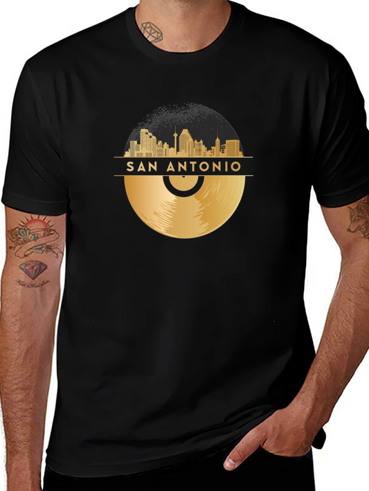 San Antonio Skyline Vinyl Record Graphic T-Shirt