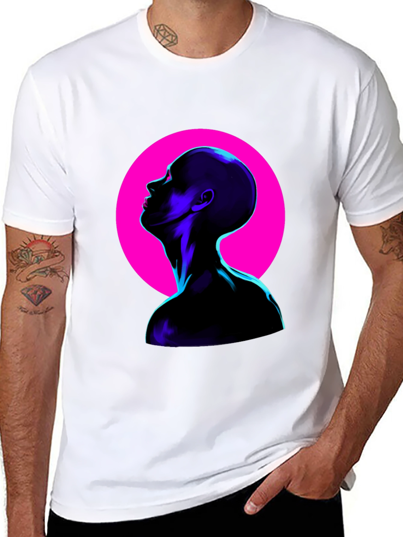 Cyberpunk Silhouette Graphic Tee - Bold Black