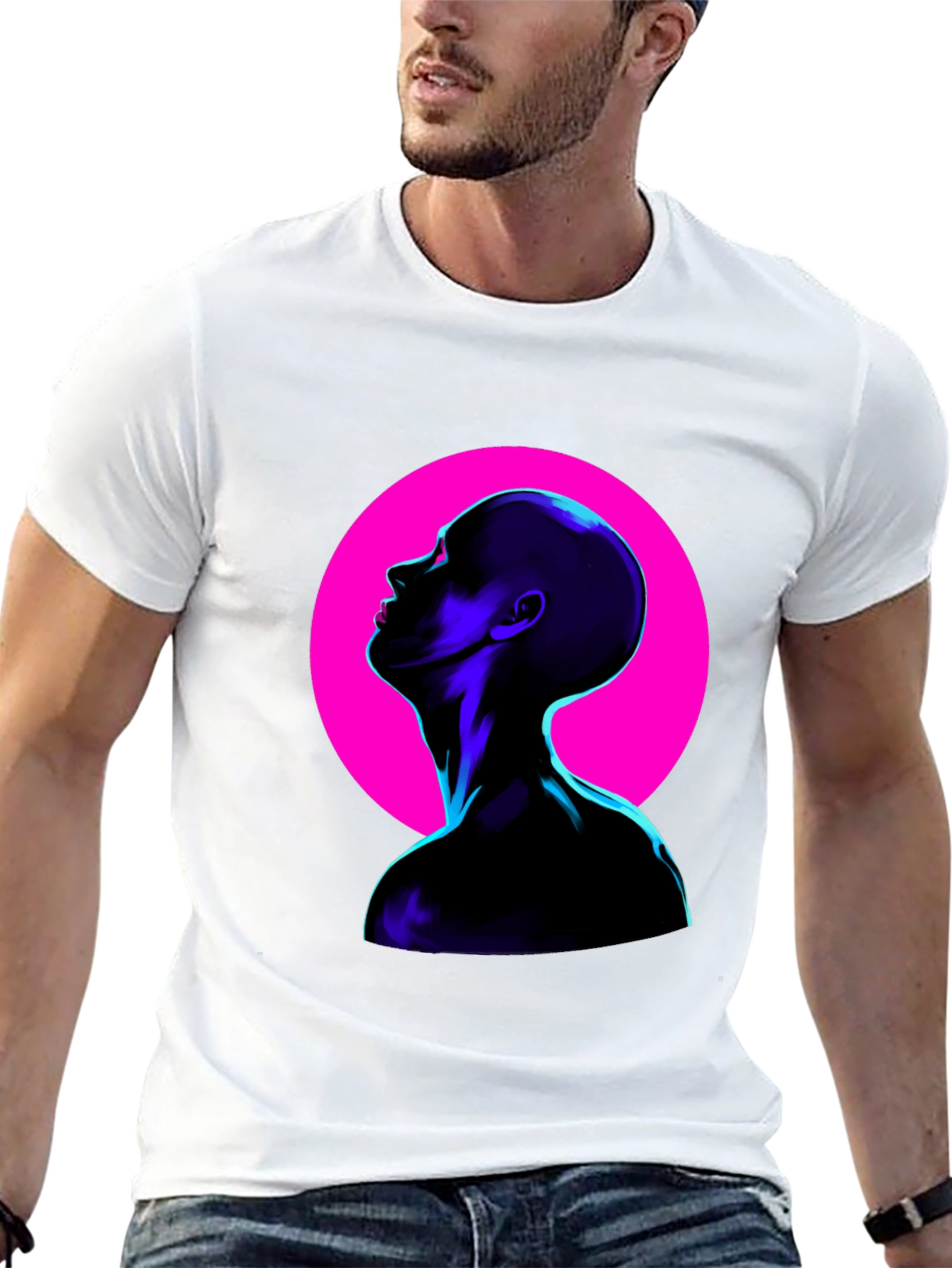 Cyberpunk Silhouette Graphic Tee - Bold Black