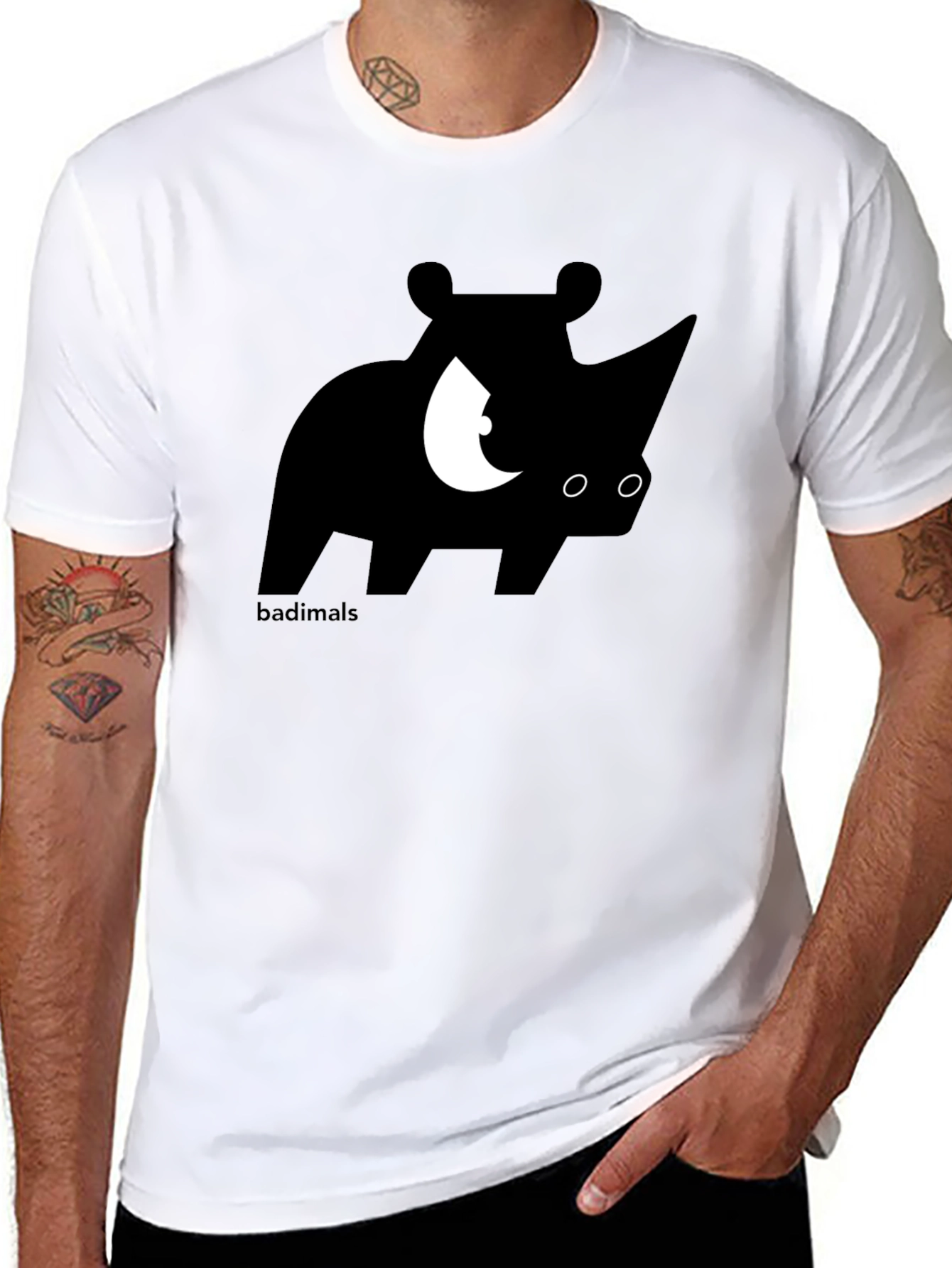 Rhinoceros Graphic Print Black T-Shirt