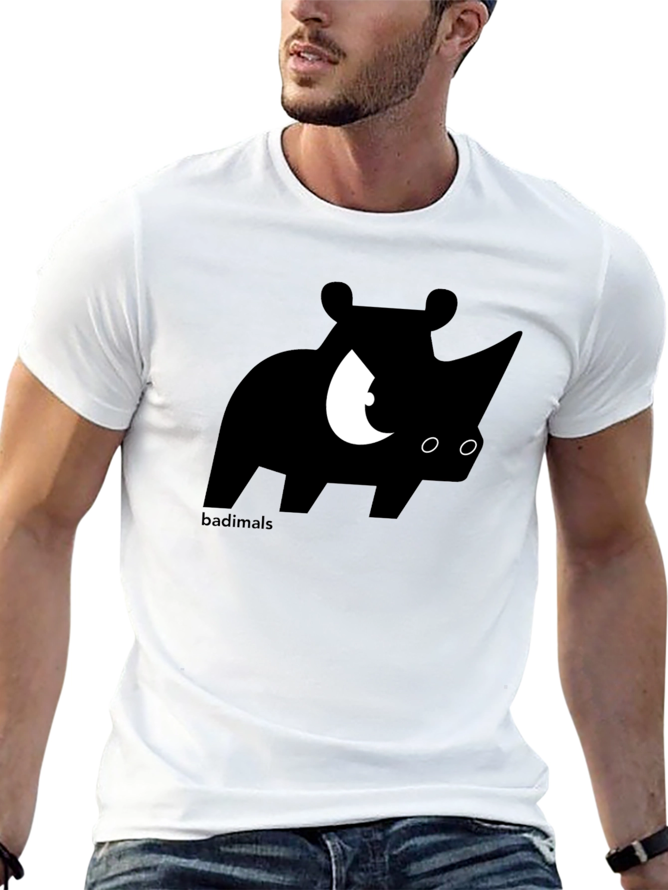 Rhinoceros Graphic Print Black T-Shirt