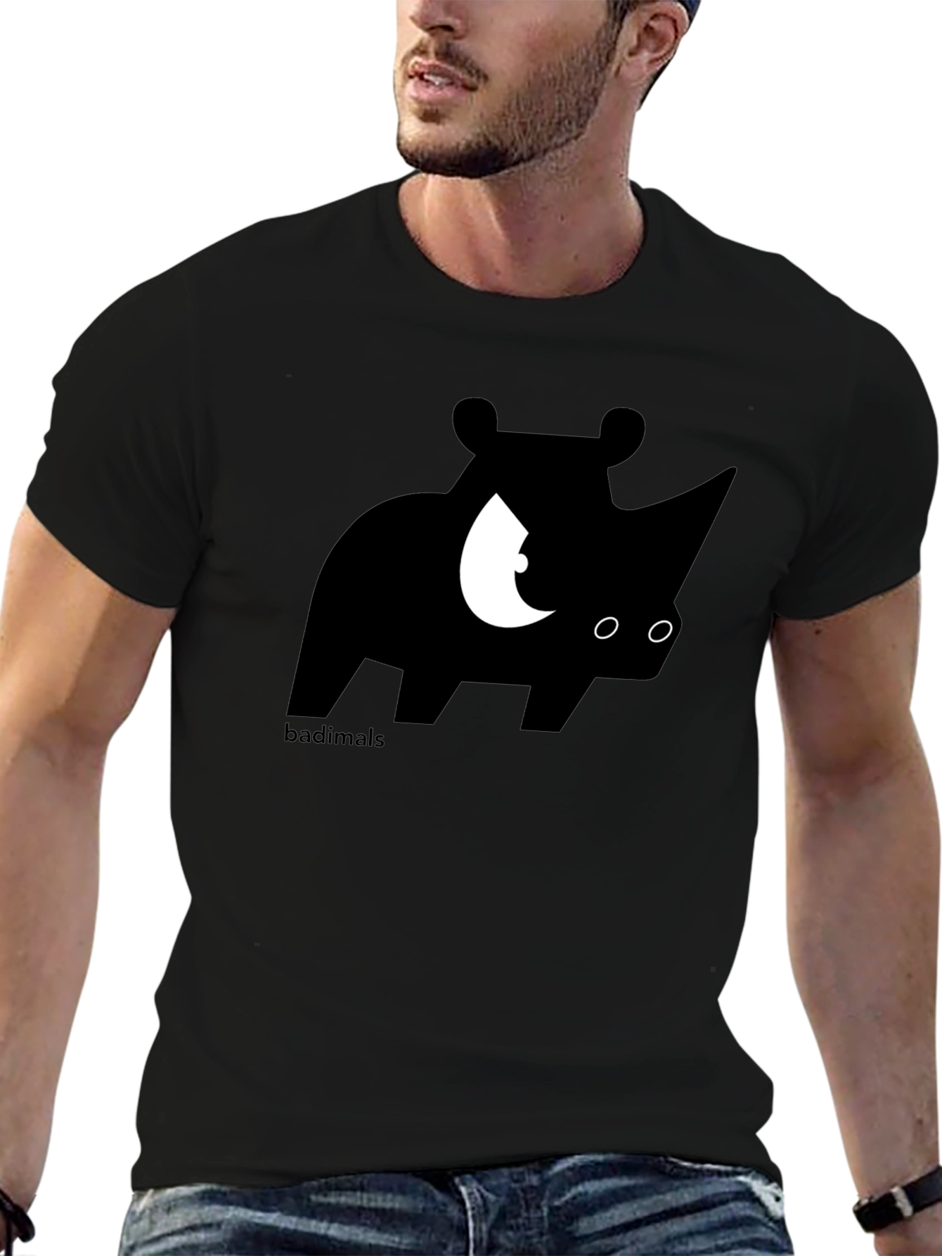 Rhinoceros Graphic Print Black T-Shirt