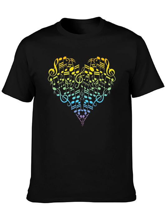 Musical Heart T-Shirt - Rainbow Music Notes Graphic Tee