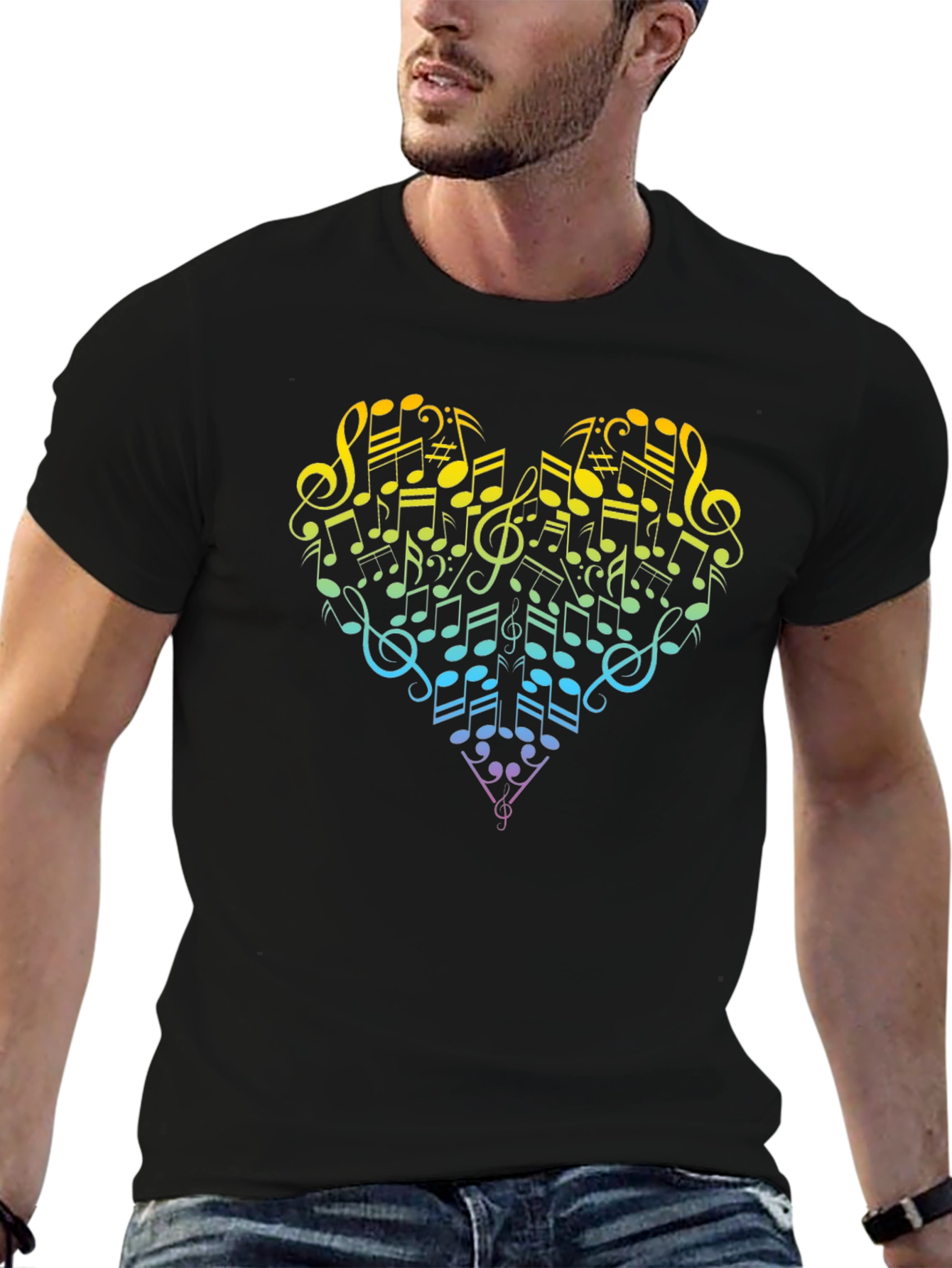 Musical Heart T-Shirt - Rainbow Music Notes Graphic Tee