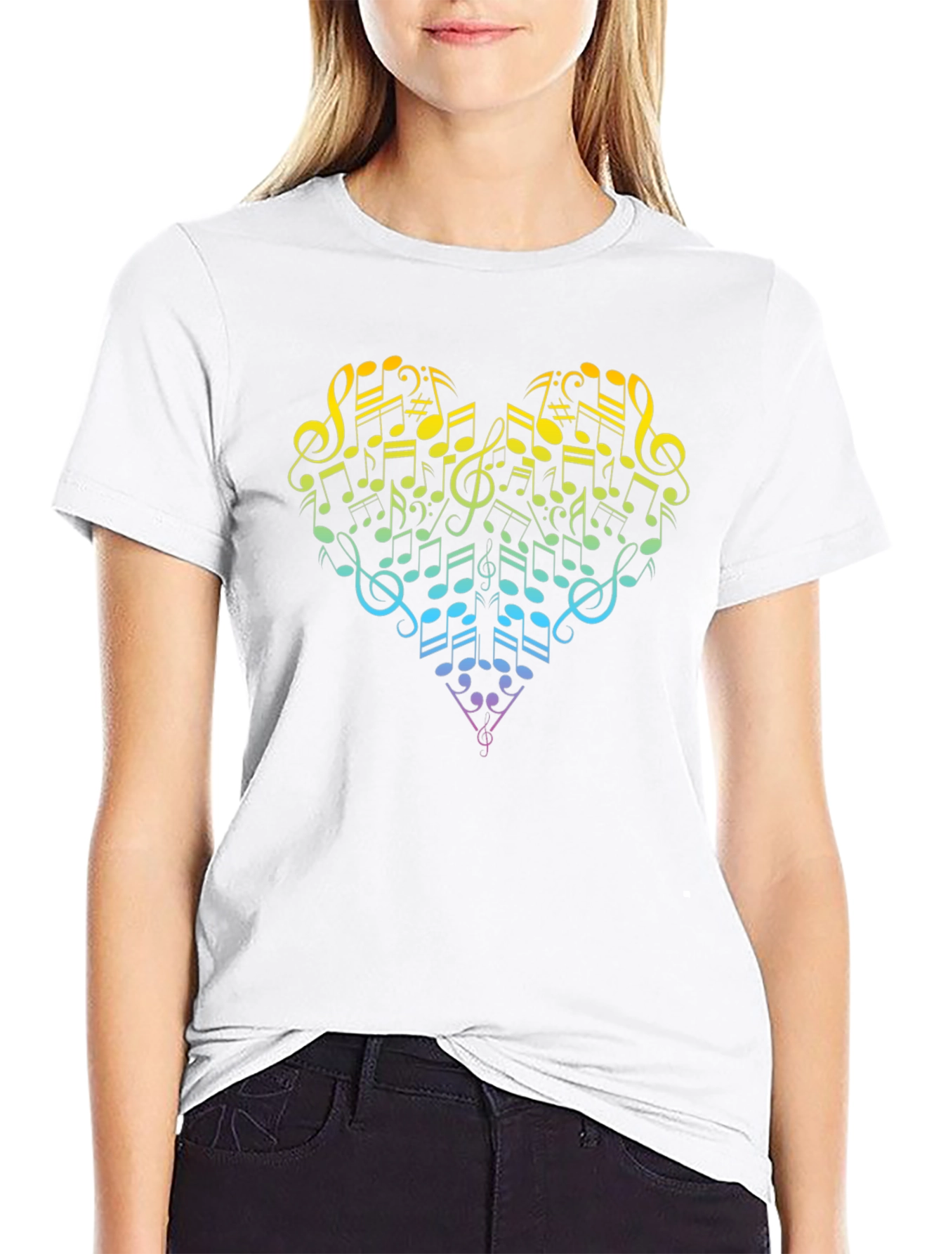Musical Heart T-Shirt - Rainbow Music Notes Graphic Tee