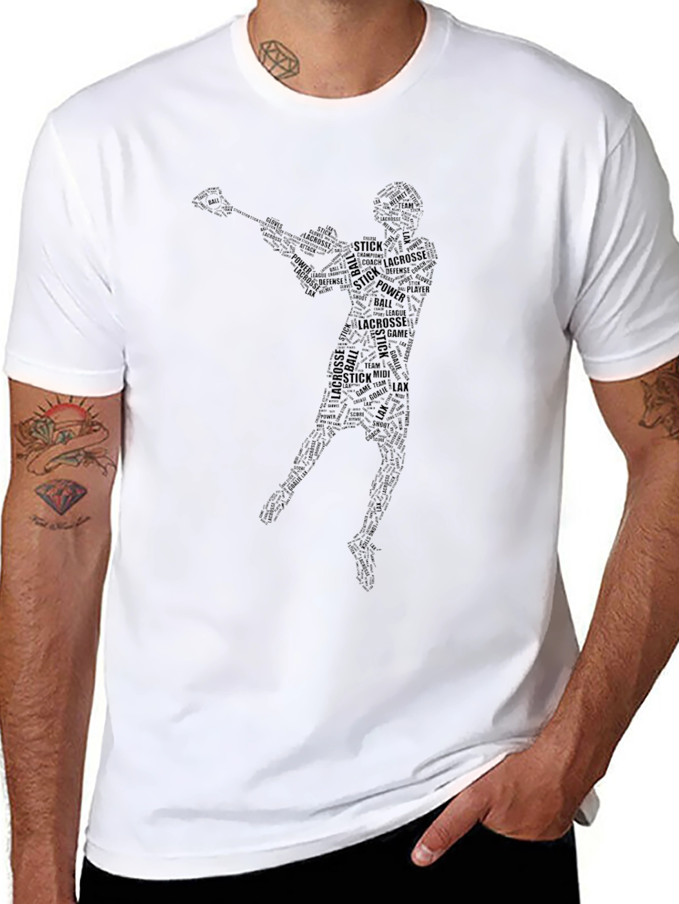 Lacrosse Word Art Black T-Shirt for Men