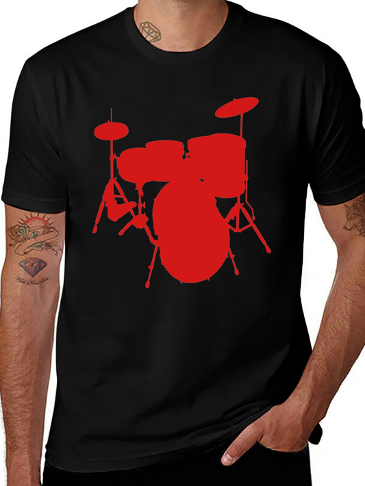Red Drum Set Graphic Black T-Shirt - Music Lover Tee