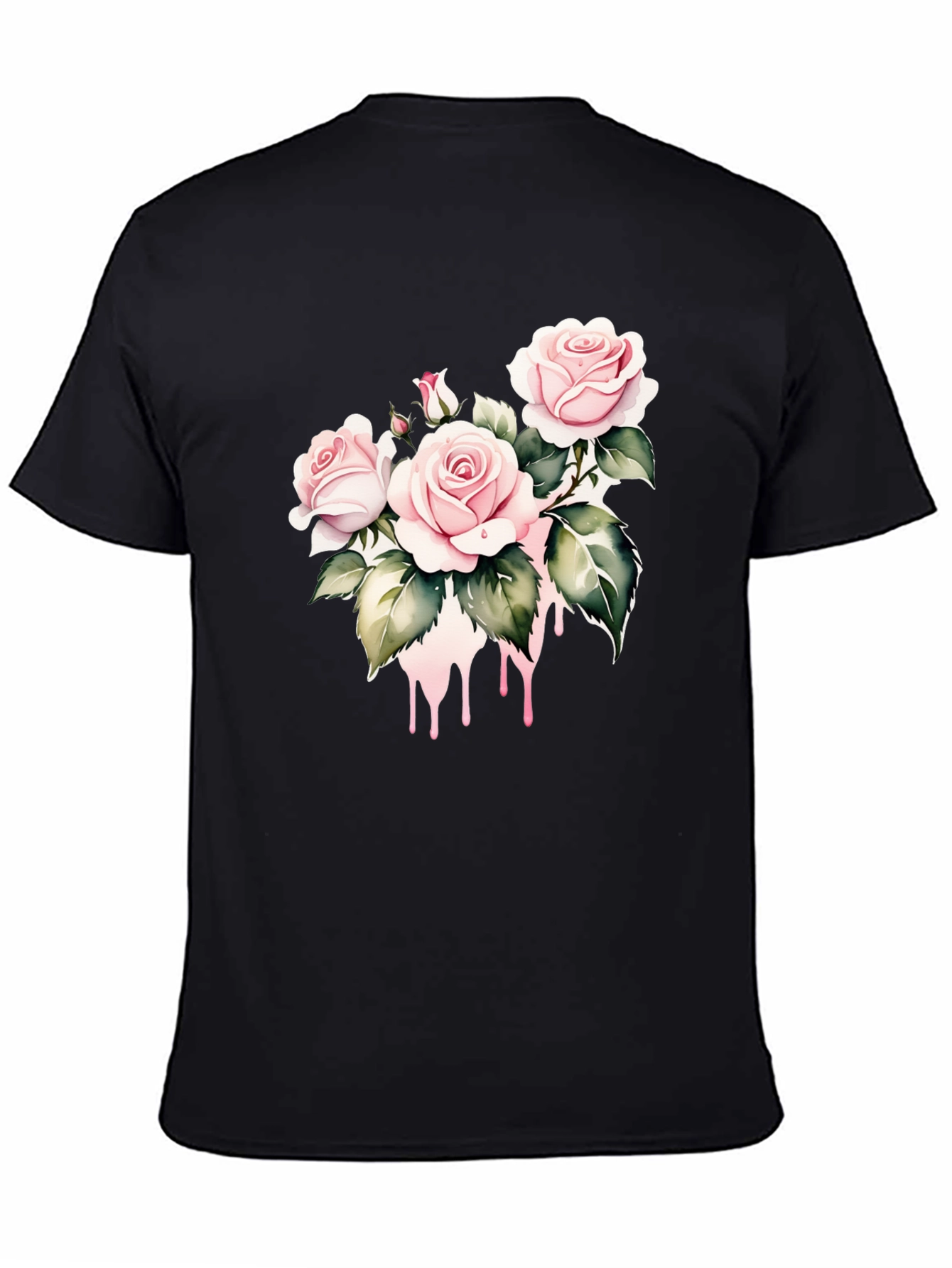 Black T-Shirt with Floral Rose Design