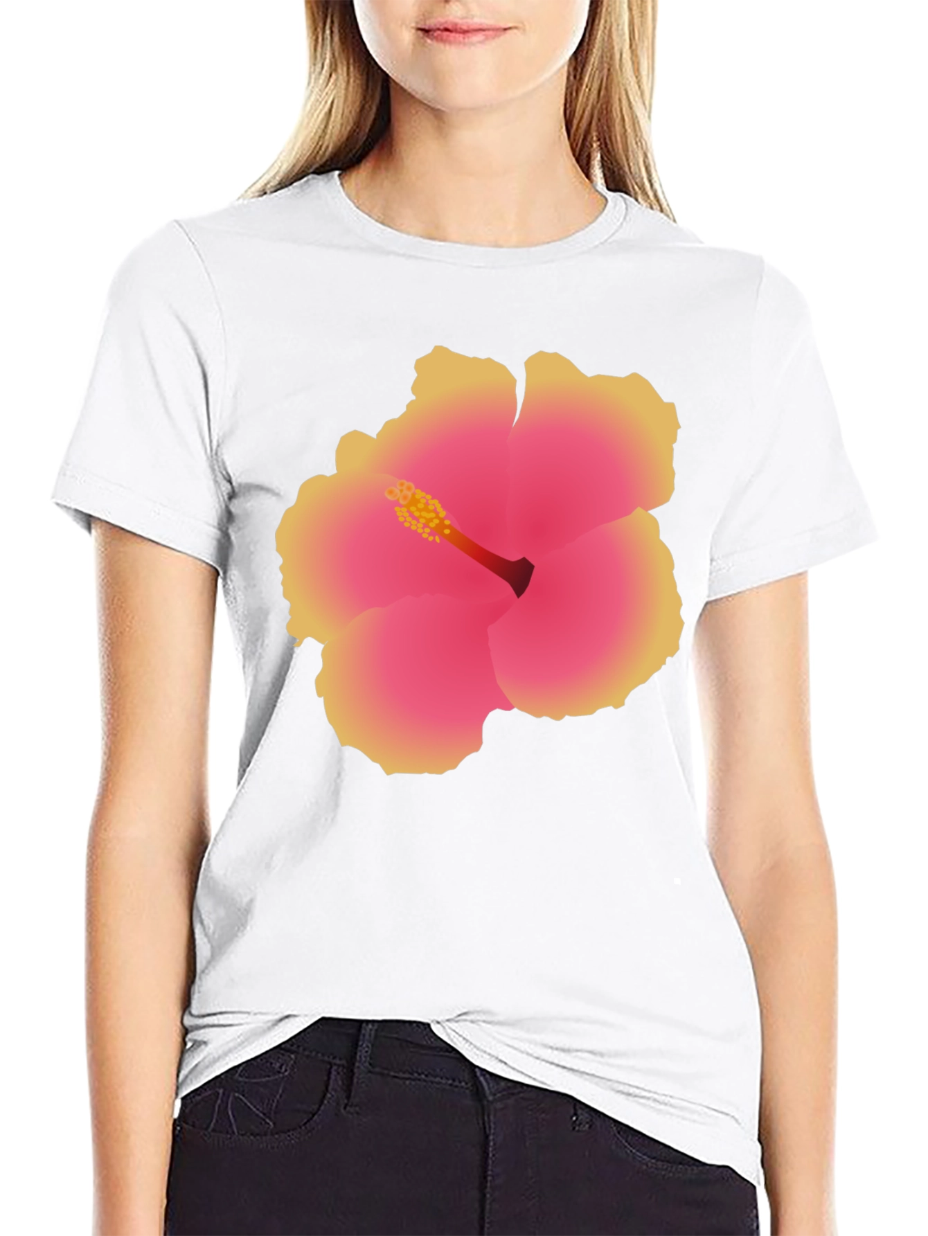 Tropical Hibiscus Flower Graphic Tee - Black