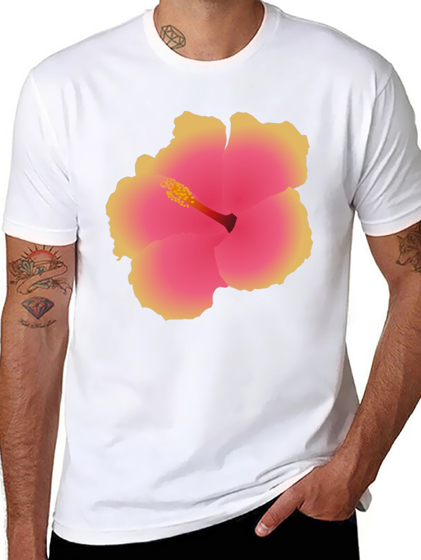 Tropical Hibiscus Flower Graphic Tee - Black