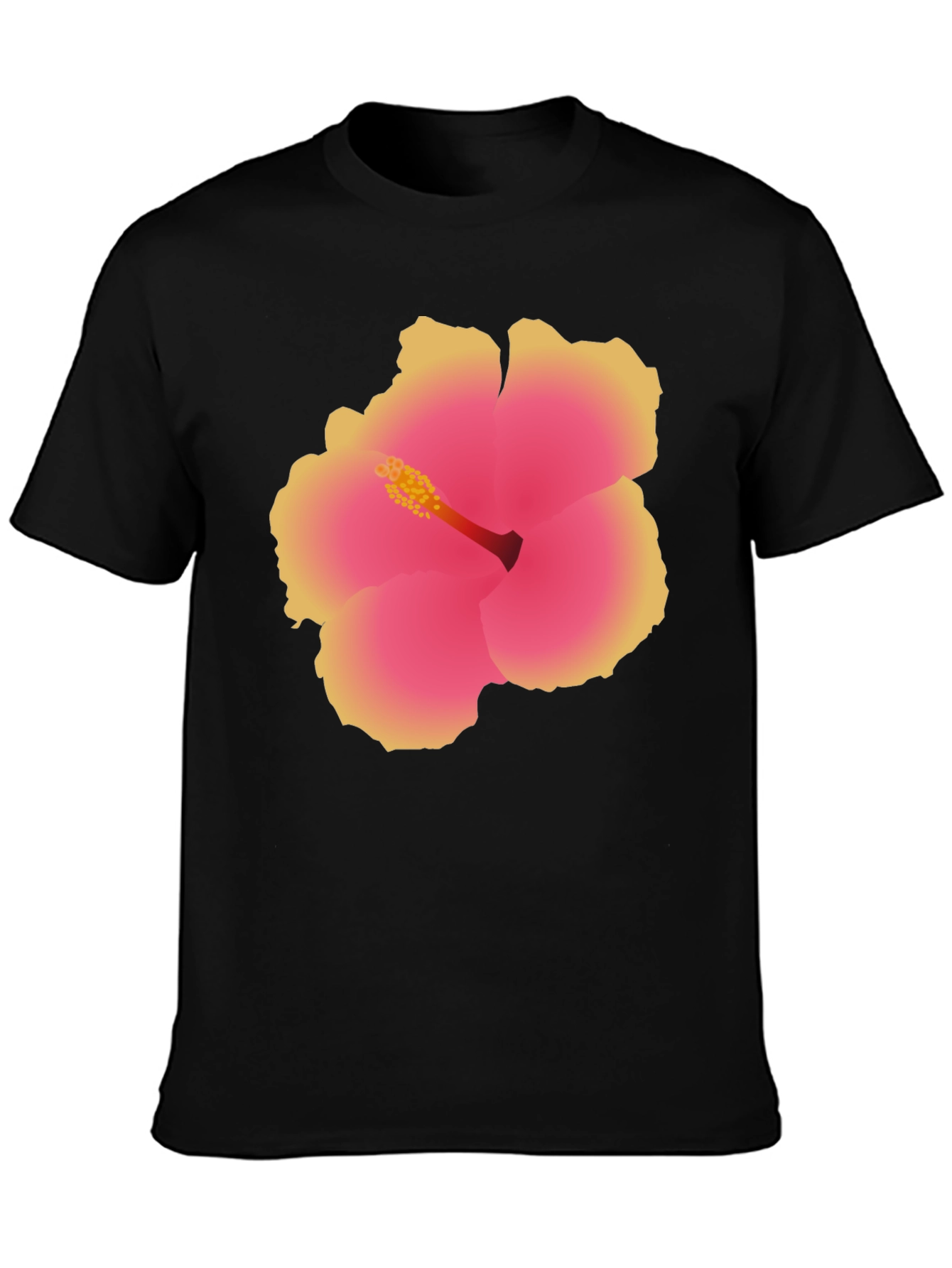 Tropical Hibiscus Flower Graphic Tee - Black