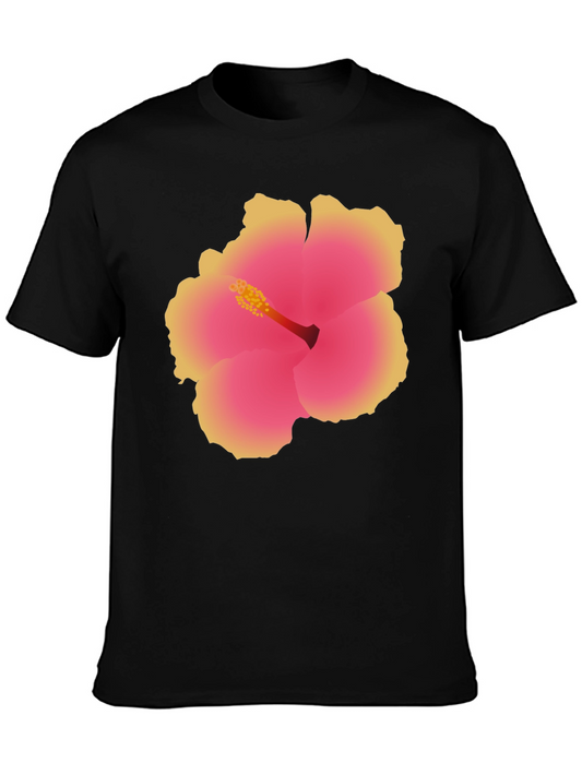 Tropical Hibiscus Flower Graphic Tee - Black