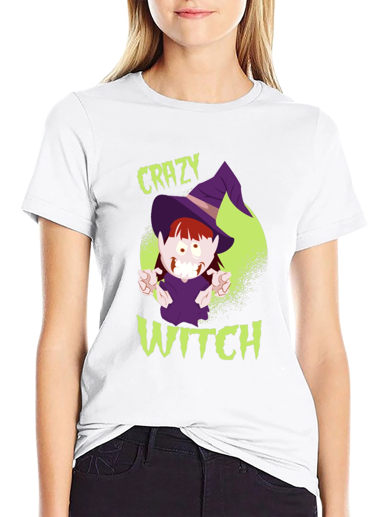 Crazy Witch Graphic Tee - Halloween Shirt