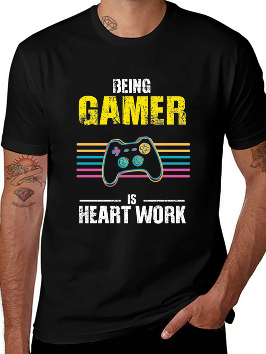 Gamer Heart Work T-Shirt - Black Gaming Controller Design