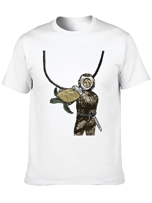 Diver and Turtle Graphic T-Shirt