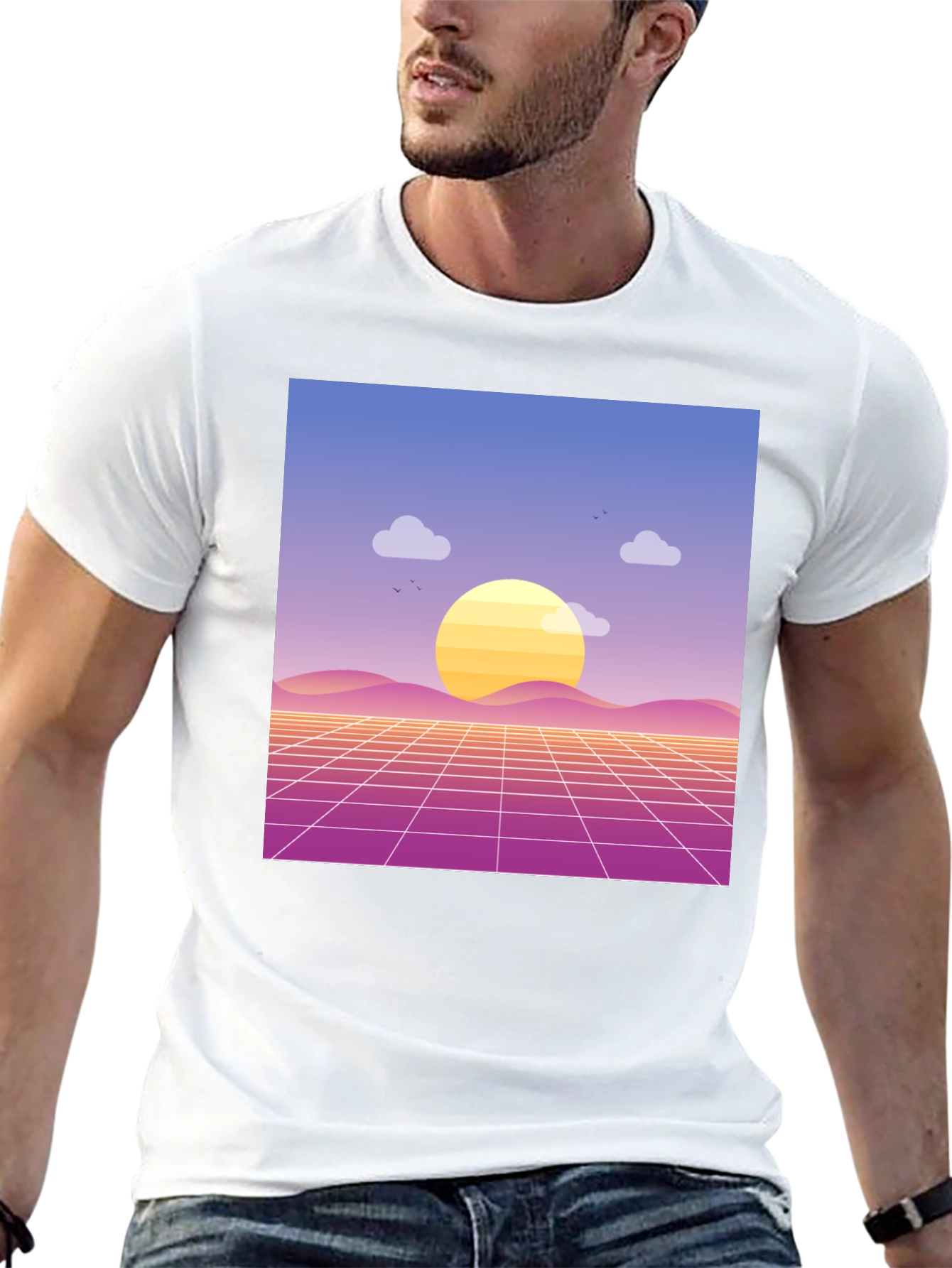 Retro Sunset Graphic Tee - Black Cotton Blend