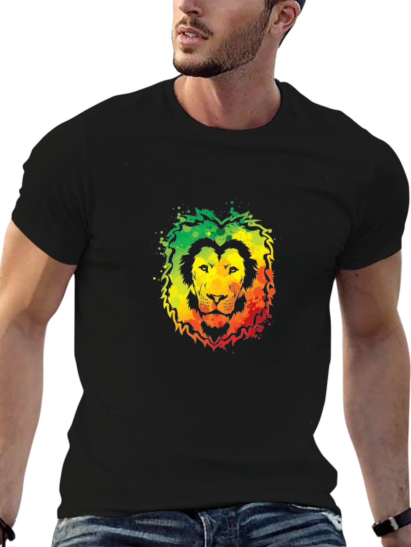 Rasta Lion Graphic Tee - Black Cotton T-Shirt