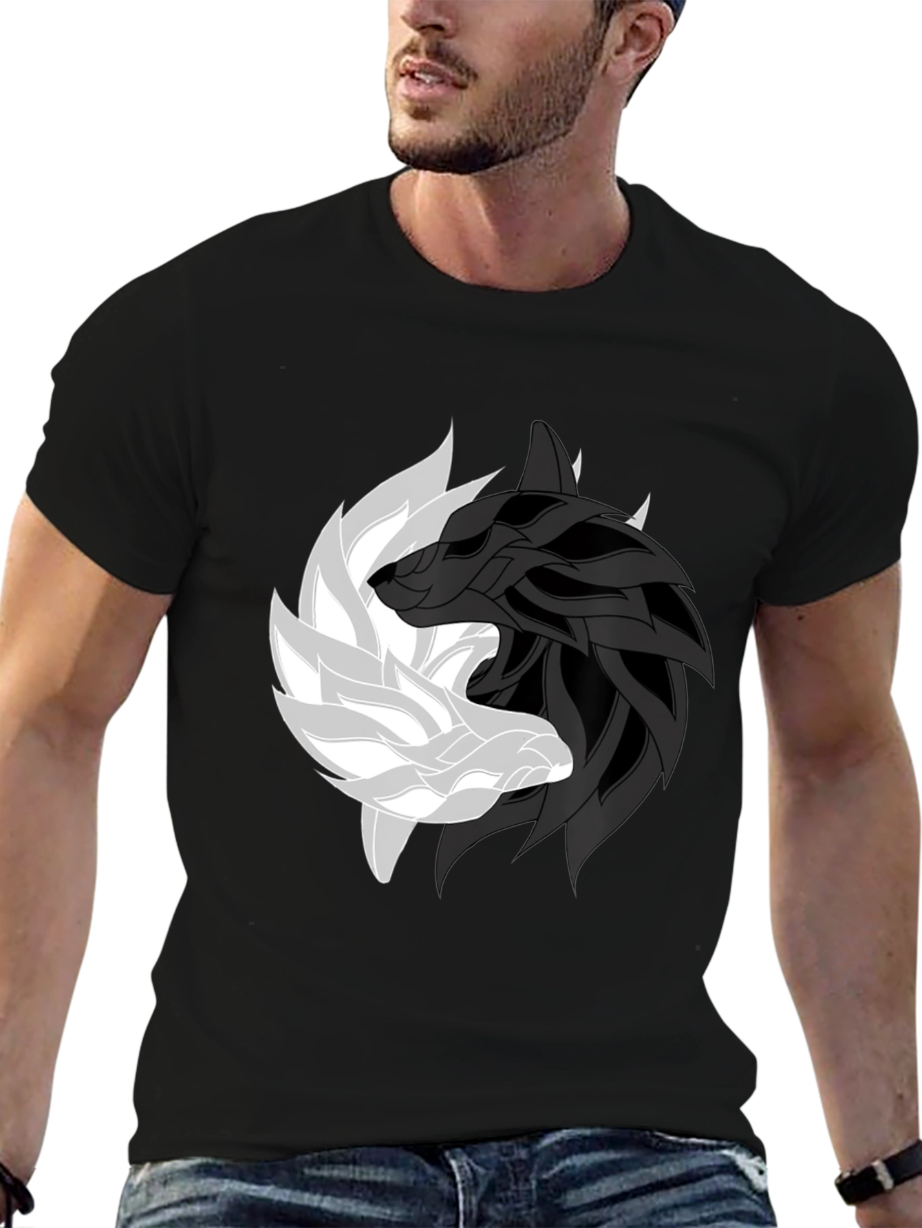 Yin Yang Wolf Graphic Tee - Harmony & Style