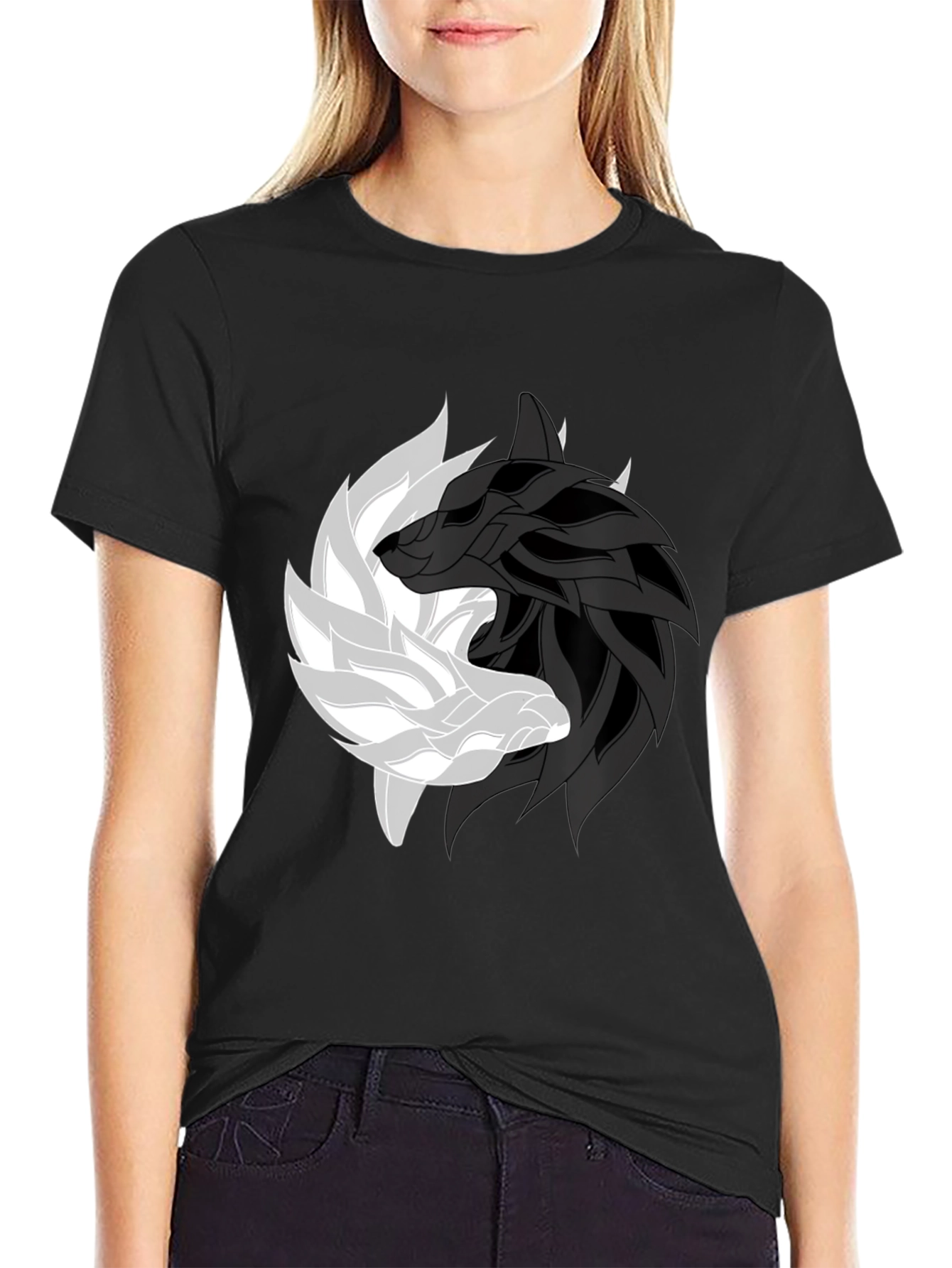 Yin Yang Wolf Graphic Tee - Harmony & Style