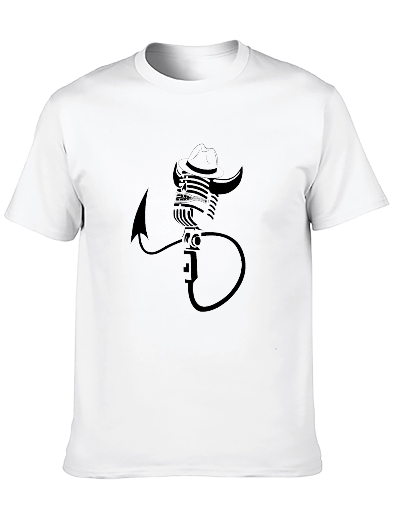 Retro Microphone Cowboy Graphic Tee - Classic Black