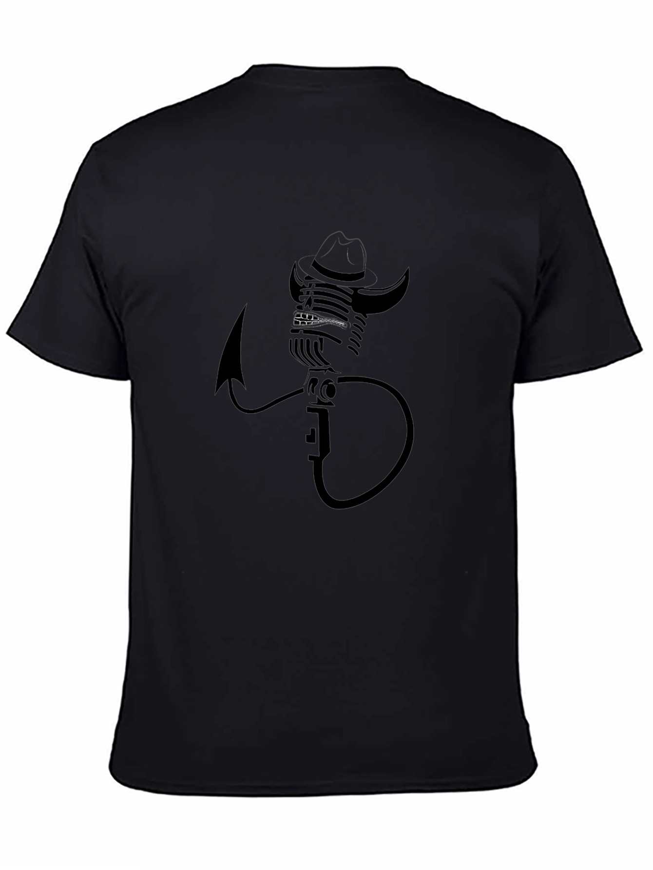 Retro Microphone Cowboy Graphic Tee - Classic Black
