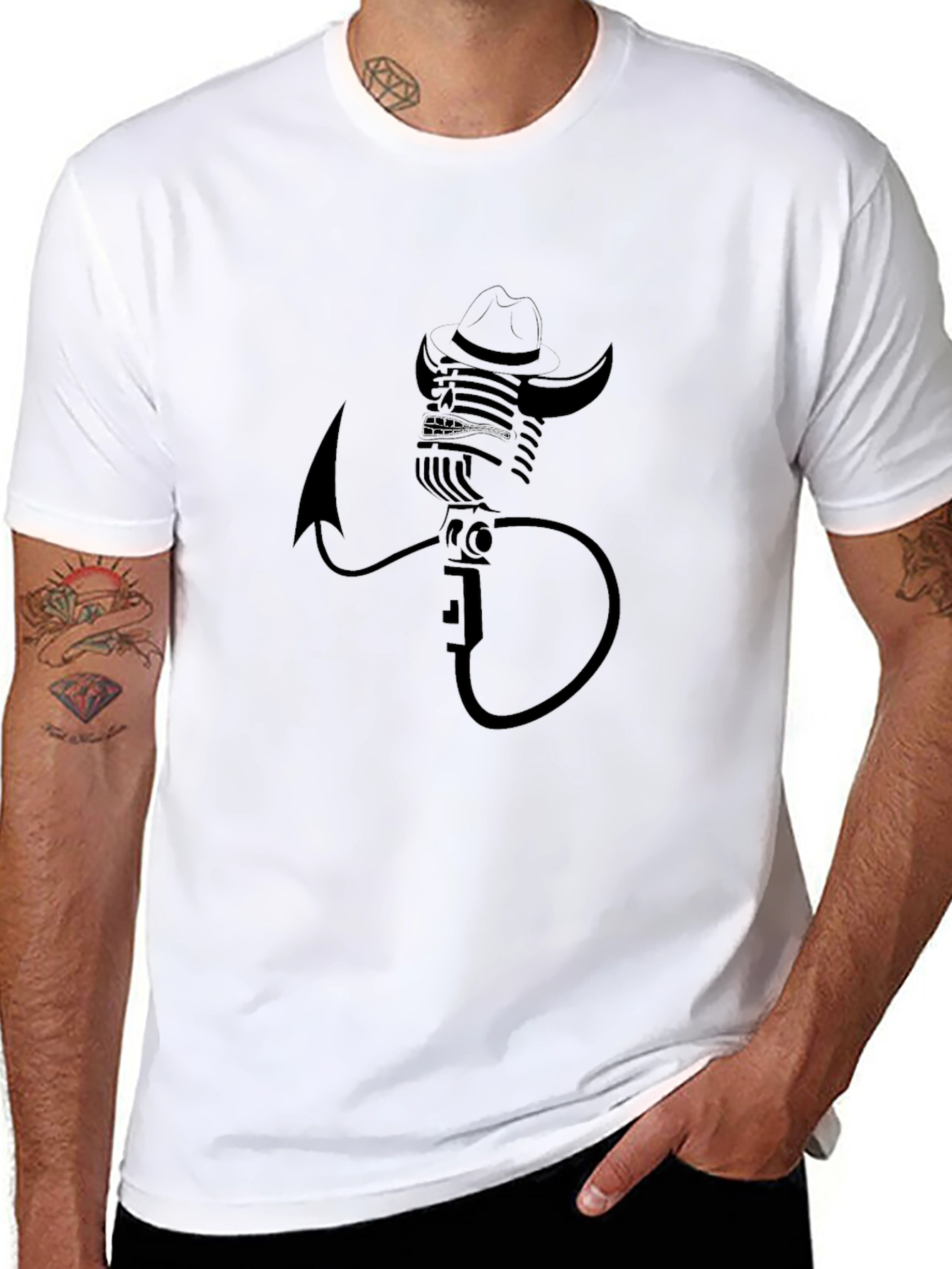 Retro Microphone Cowboy Graphic Tee - Classic Black