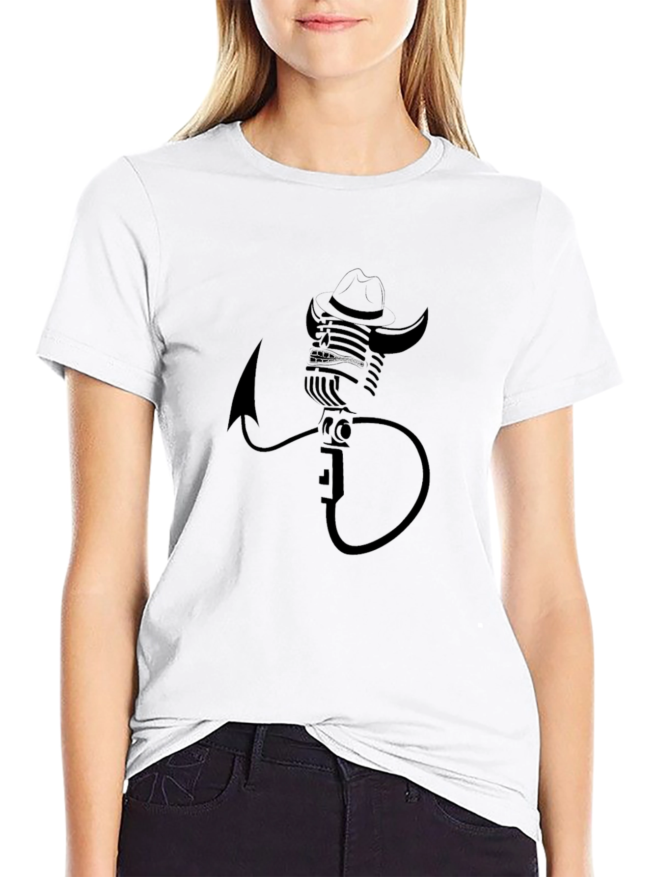 Retro Microphone Cowboy Graphic Tee - Classic Black