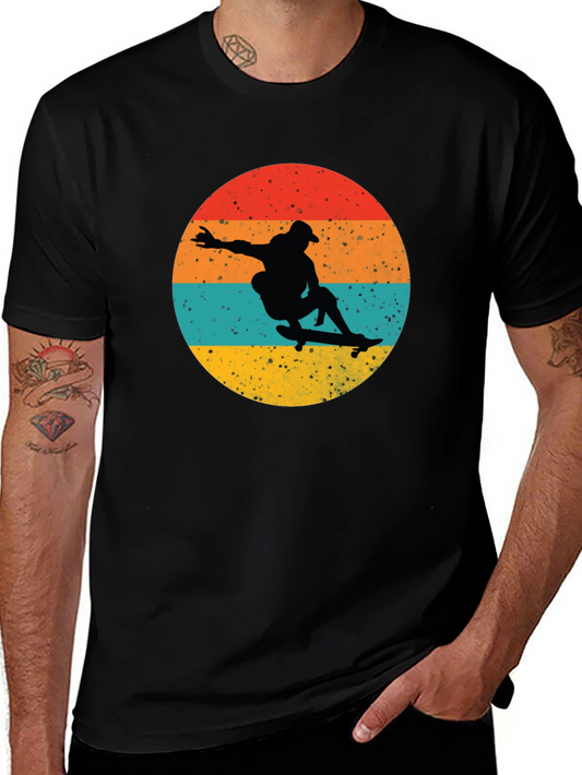 Retro Skateboarder Graphic Tee - Black Cotton