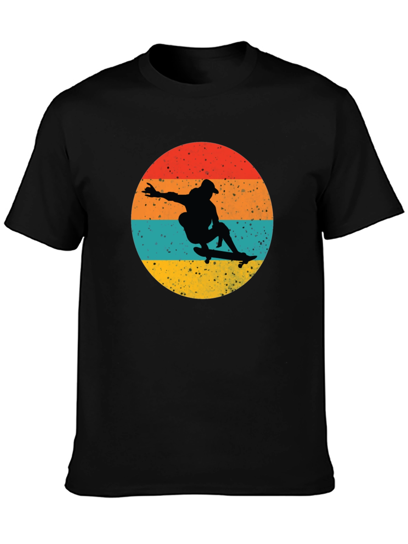 Retro Skateboarder Graphic Tee - Black Cotton