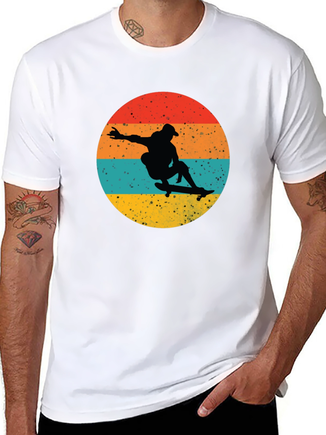 Retro Skateboarder Graphic Tee - Black Cotton